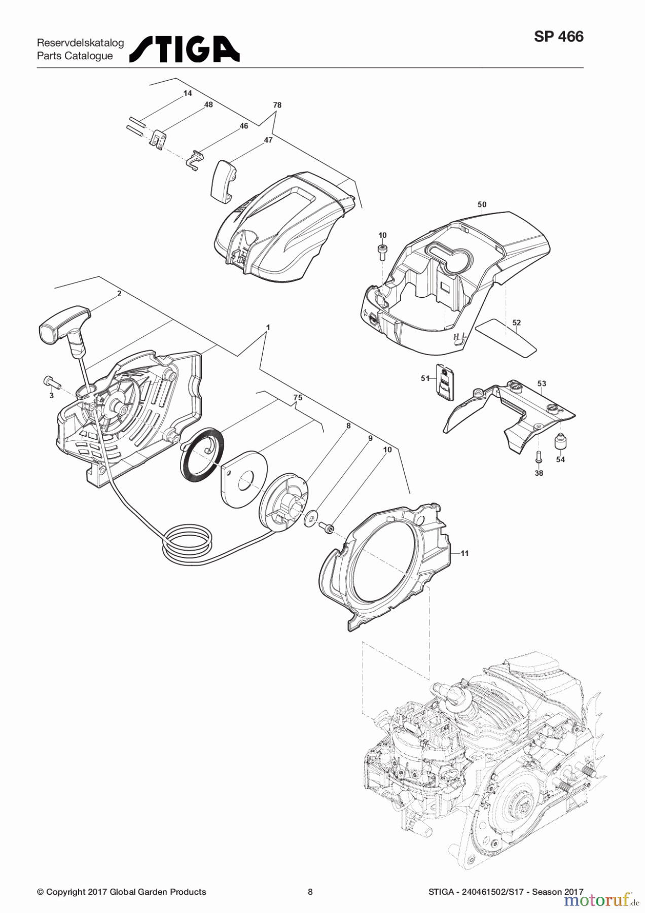  Stiga Kettensägen Baujahr 2017 Benzin 2017 SP 466 240461502/S17 - Season 2017 Housing