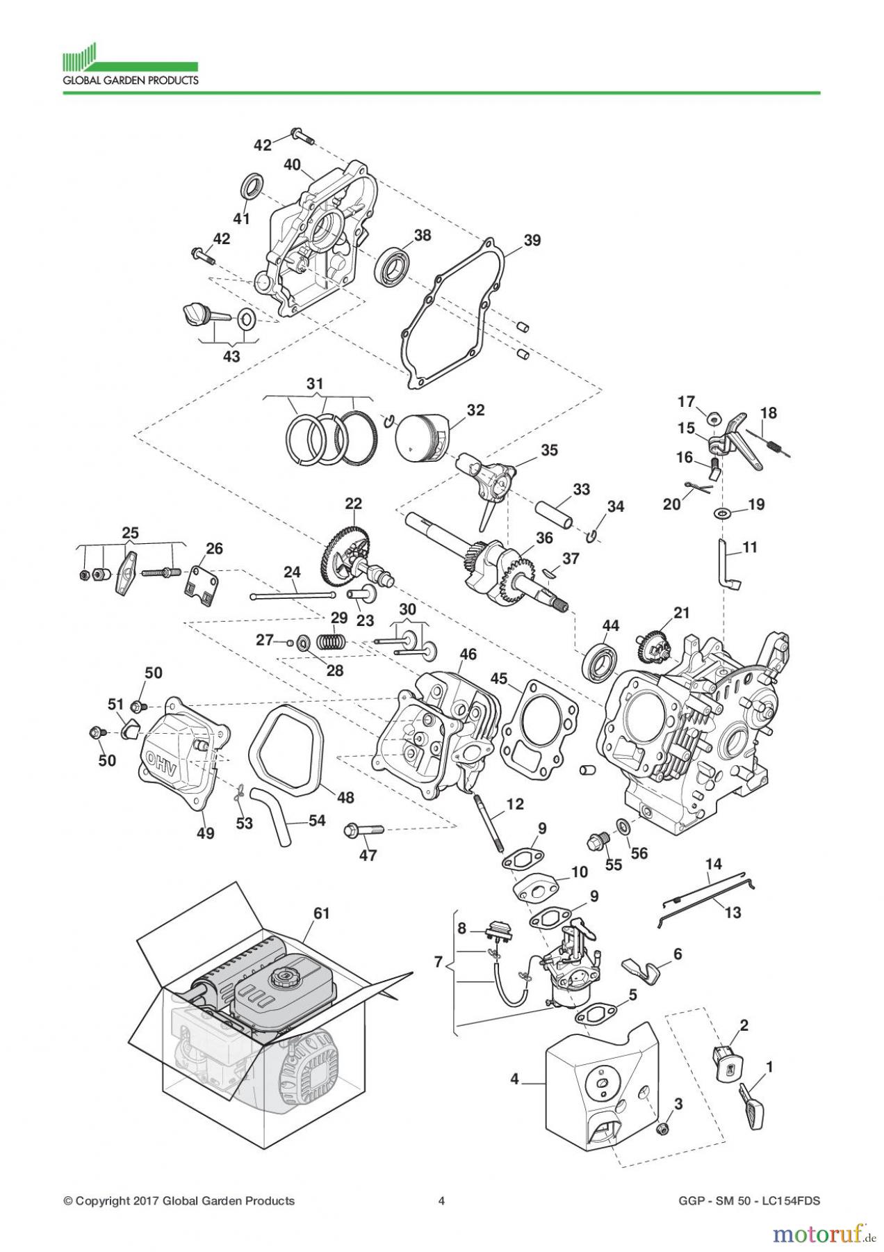 Global Garden Products GGP Motoren 2017 SM 50 - LC154FDS Engine - Piston, Crankshaft