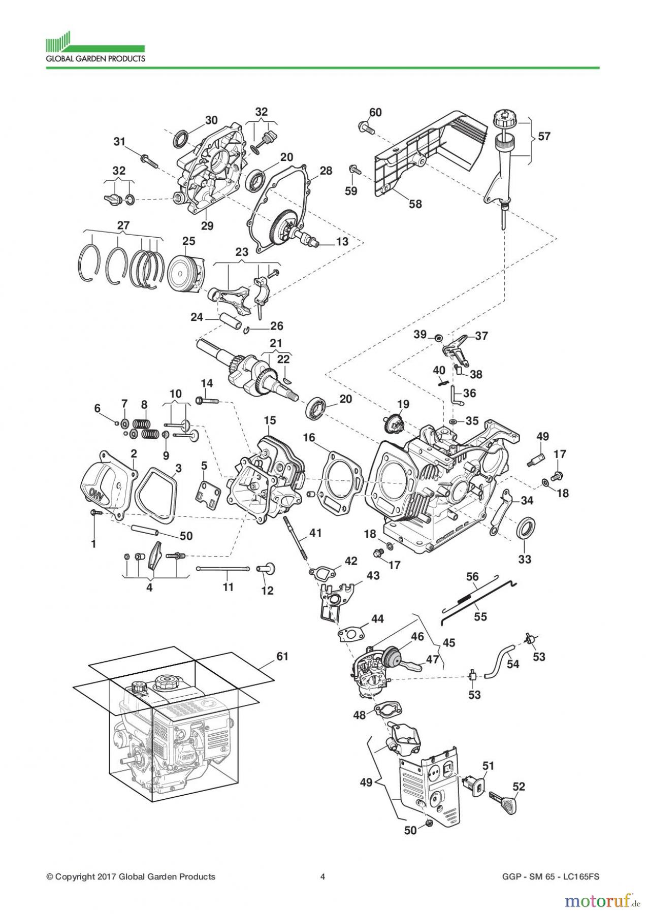 Global Garden Products GGP Motoren 2017 SM 65 - LC165FS Engine - Piston, Crankshaft