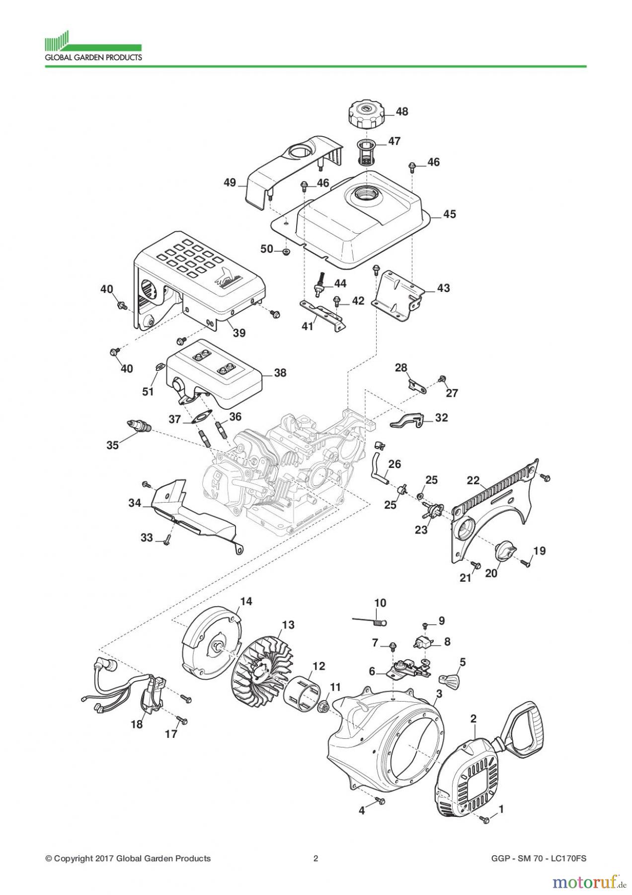Global Garden Products GGP Motoren 2017 SM 70 - LC170FS Engine - Starter Assy, Tank