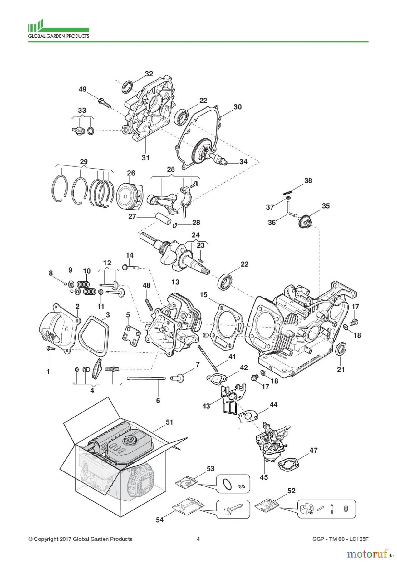Global Garden Products GGP Motoren 2017 TM 60 - LC165F Engine - Piston, Crankshaft