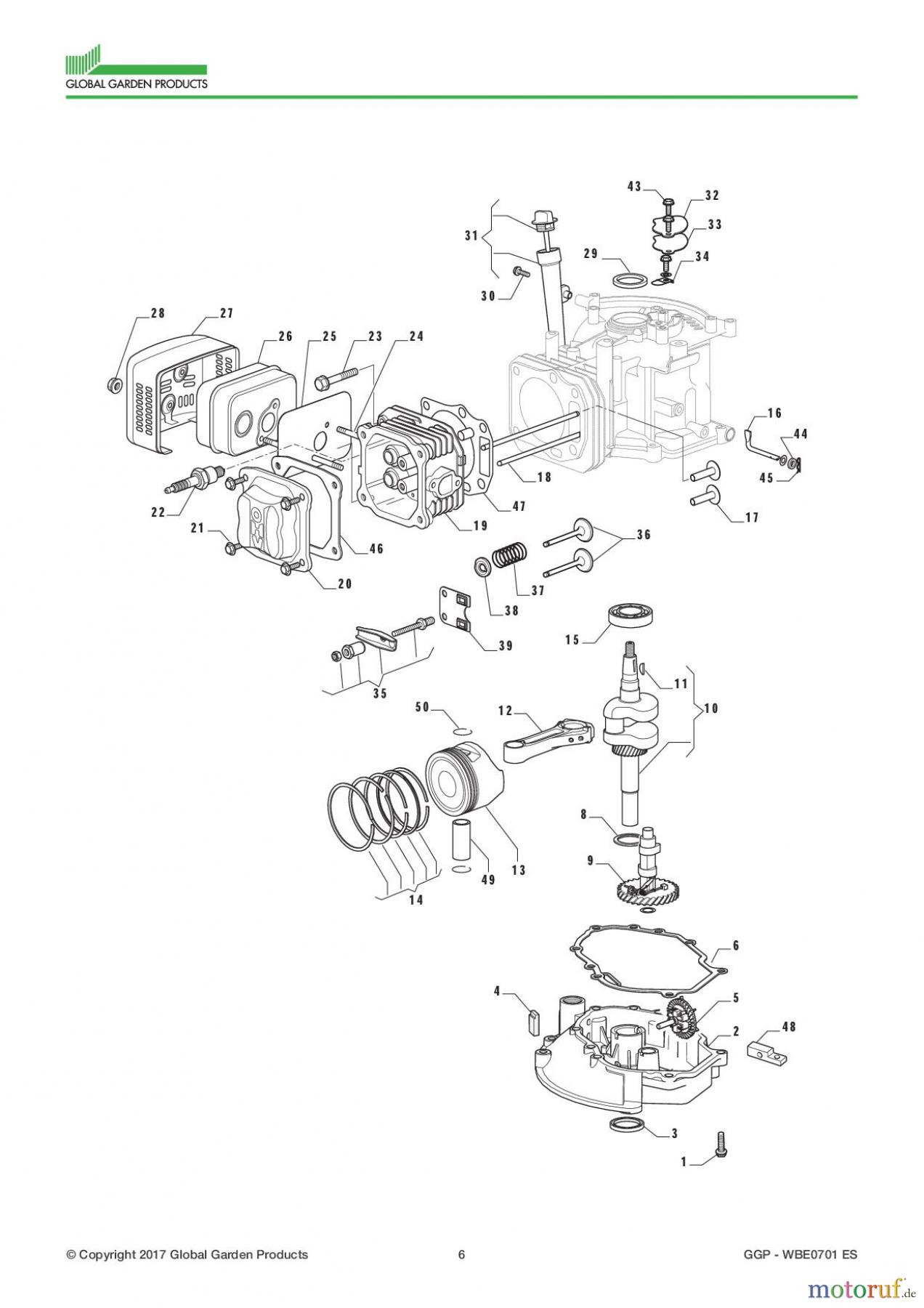 Global Garden Products GGP Motoren 2017 WBE0701 ES Engine - Piston, Crankshaft