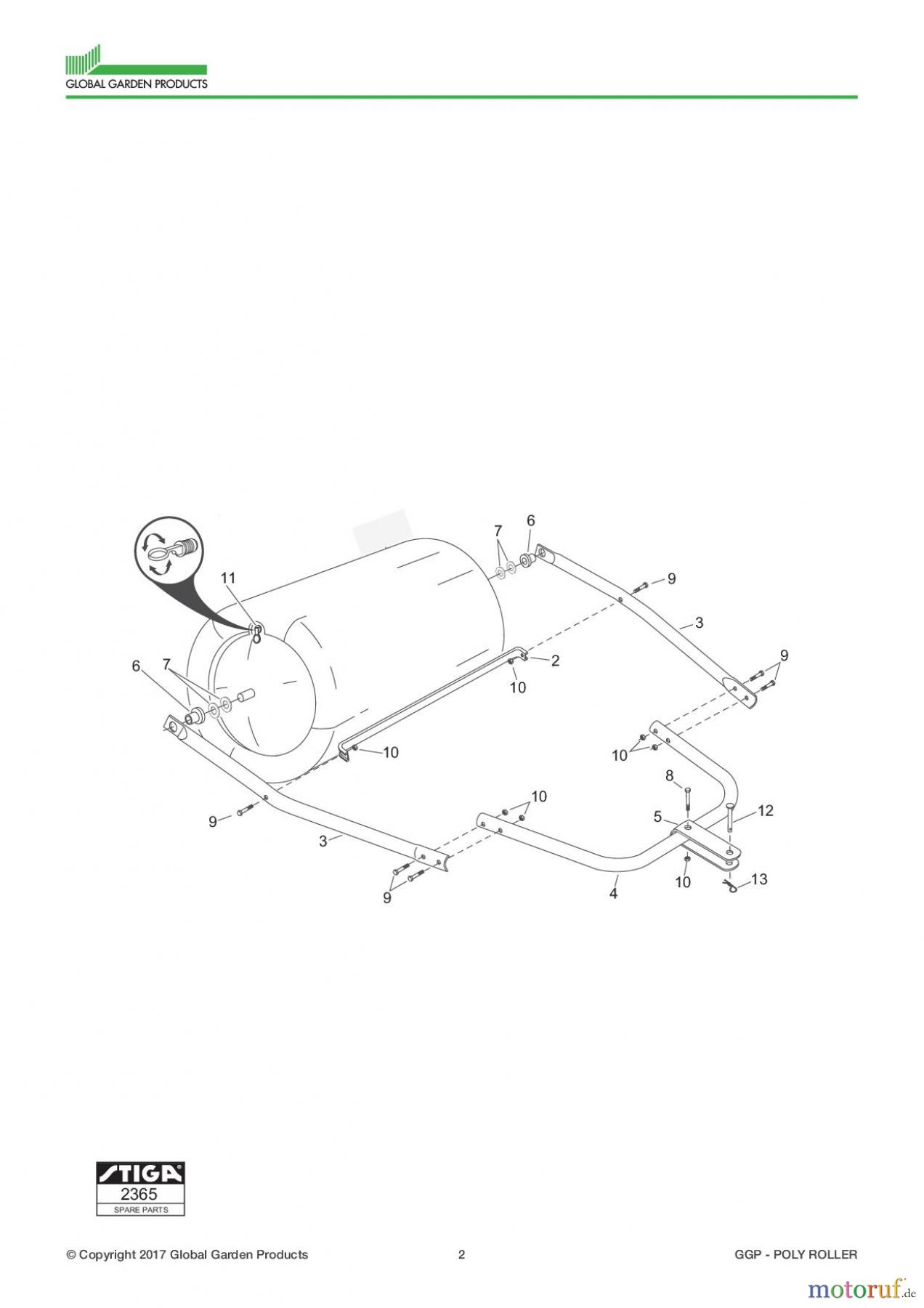 Global Garden Products GGP Zubehör für Rasentraktoren 2017 POLY ROLLER