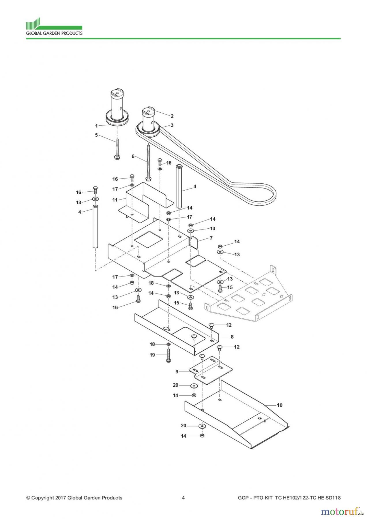  Global Garden Products GGP Zubehör für Rasentraktoren 2017 PTO KIT TC HE102/122-TC HE SD118 2I1000100/17 PTO (Power Take-Off)