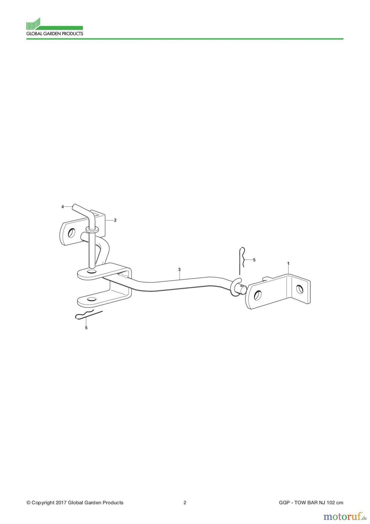  Global Garden Products GGP Zubehör für Rasentraktoren 2017 TOW BAR NJ 102 cm