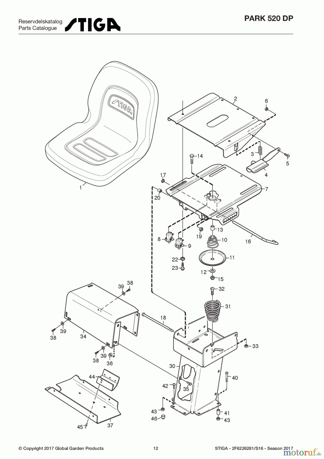 Stiga Frontmäher Baujahr 2017 Park Consumer High 2017 Park 520 DP 2F6226281/S16 - Season 2017 Seat