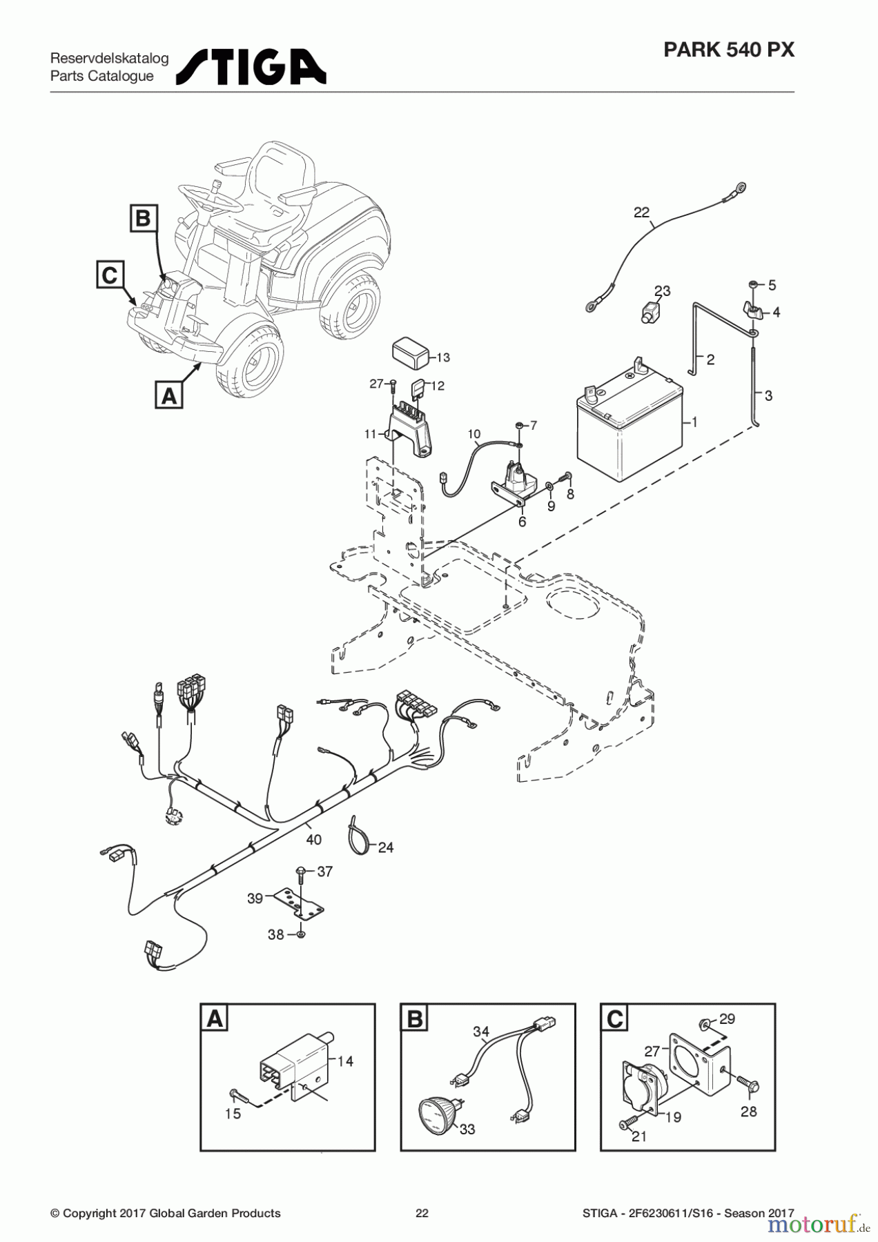  Stiga Frontmäher Baujahr 2017 Park Consumer High 2017 Park 540 PX 2F6230611/S16 - Season 2017 Electrical Parts