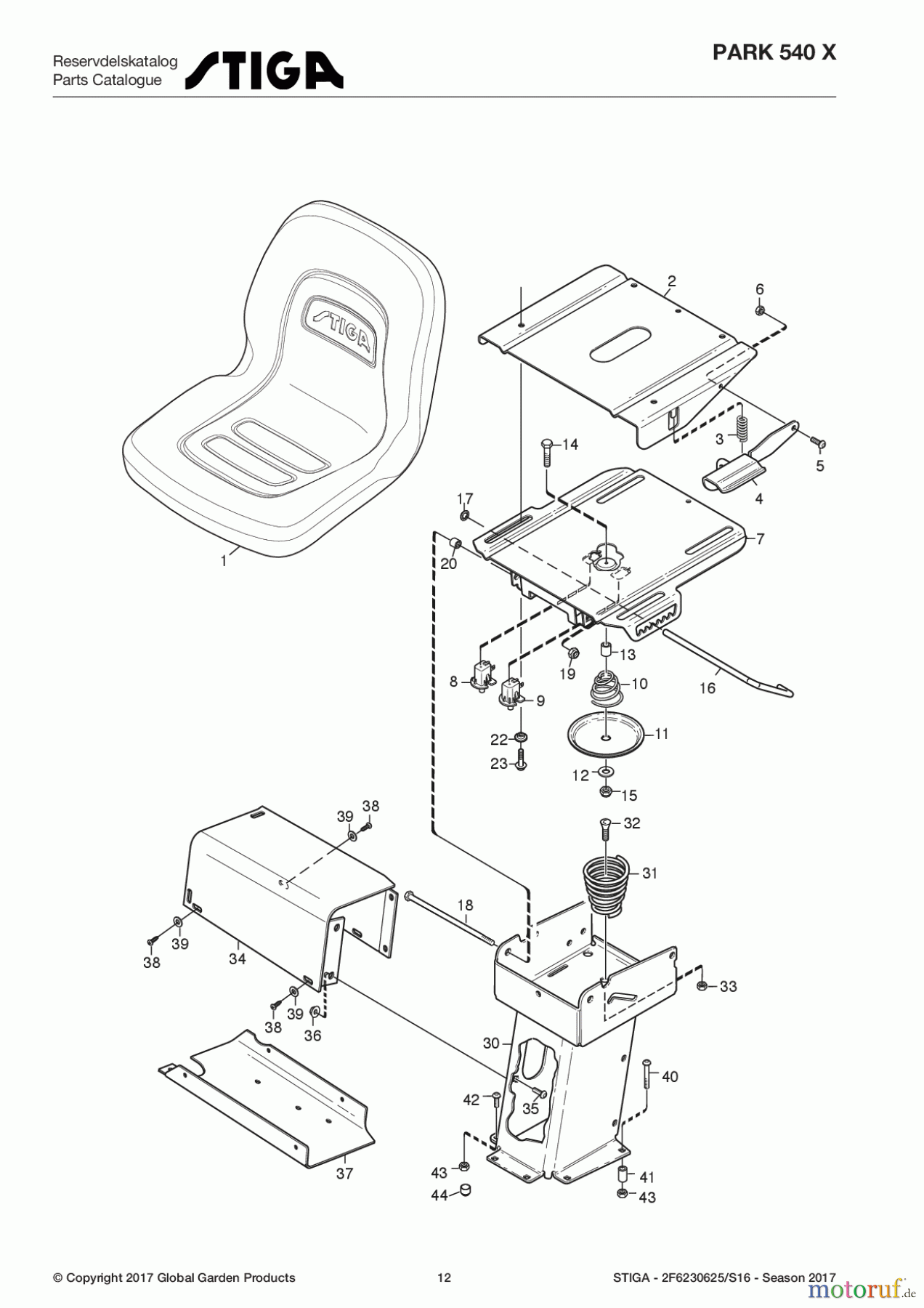 Stiga Frontmäher Baujahr 2017 Park Consumer High 2017 Park 540 X 2F6230625/S16 - Season 2017 Seat