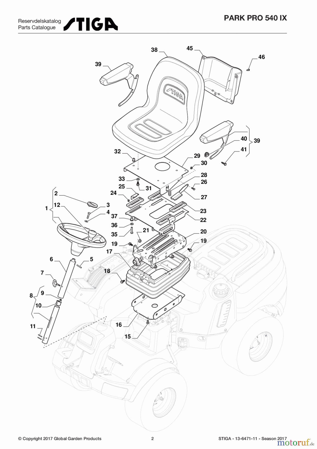 Stiga Frontmäher Baujahr 2017 Park Pro 2017 Park Pro 540 IX 13-6471-11 - Season 2017 Seat & Steering Wheel