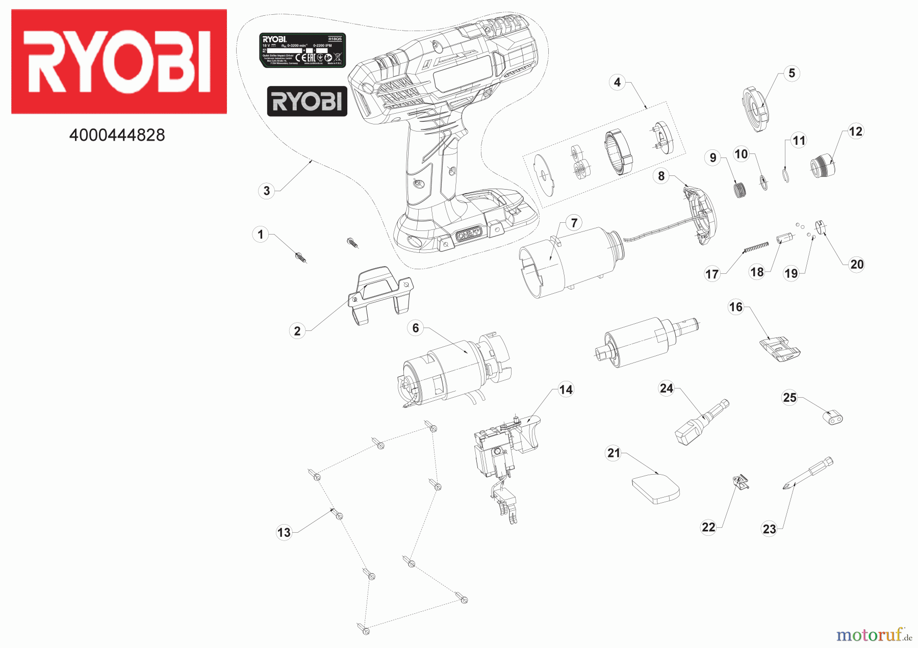 Ryobi (Schlag-)Bohrschrauber Akkuschrauber R18QS-0 18 V Akku-Schlagschrauber Quiet Strike Seite 1