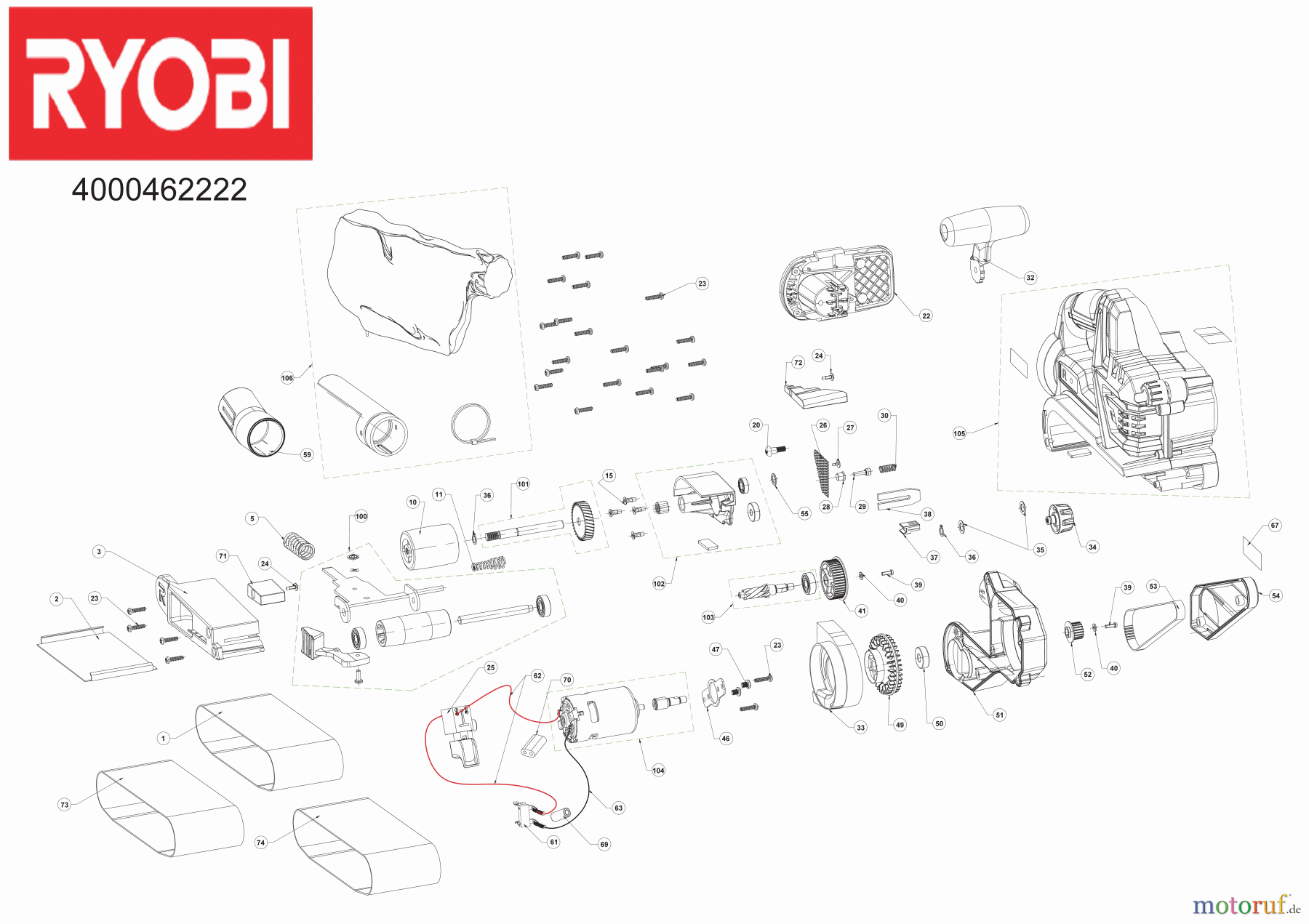 Ryobi Schleifgeräte Bandschleifgeräte R18BS 18 V Akku-Bandschleifer Seite 1
