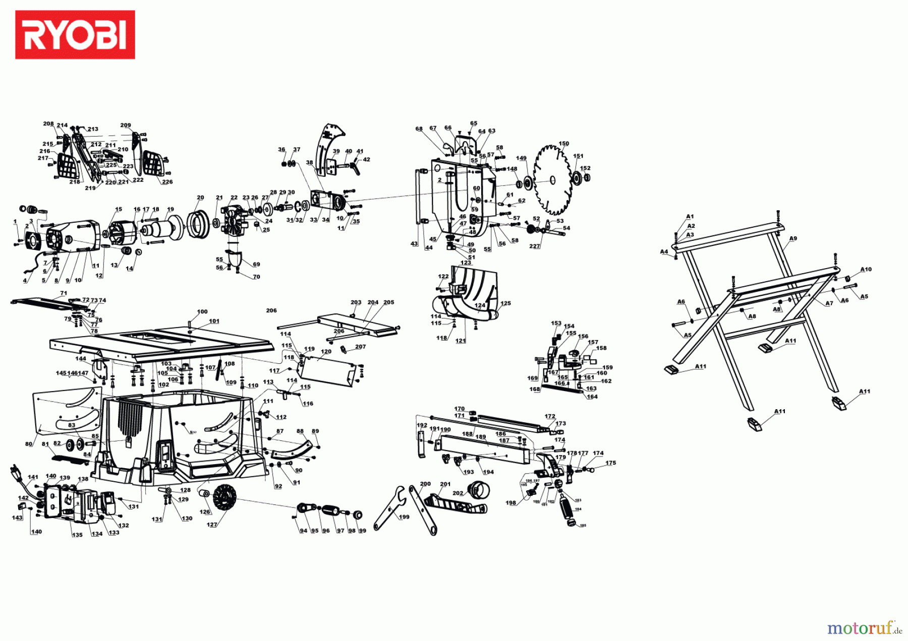  Ryobi Sägen Tischkreissägen RTS1800ES-G 1800 W Tischkreissäge