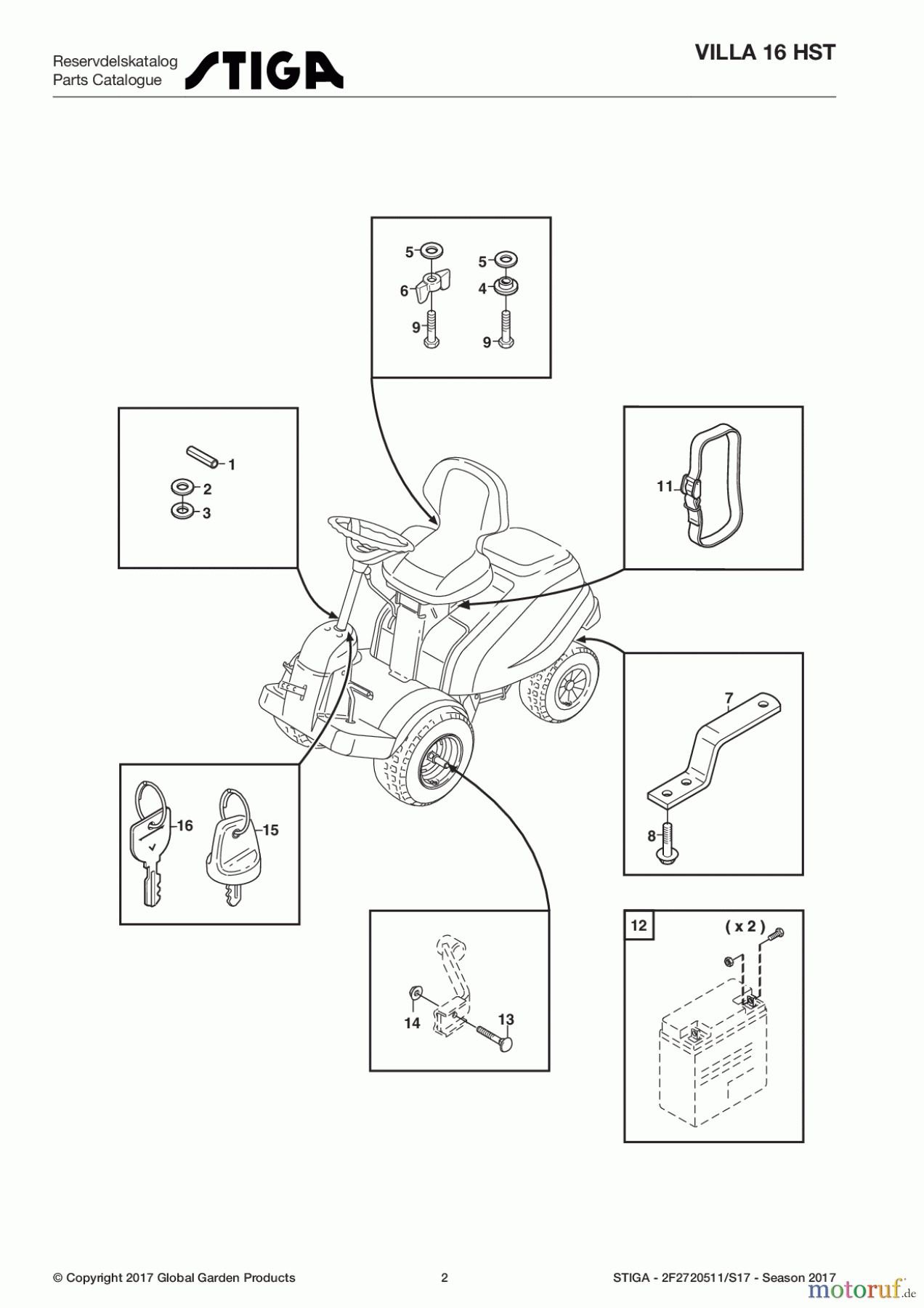  Stiga Frontmäher Baujahr 2017 Villa - Ready 2017 Villa 16 HST 2F2720511/S17 - Season 2017 Assembly parts