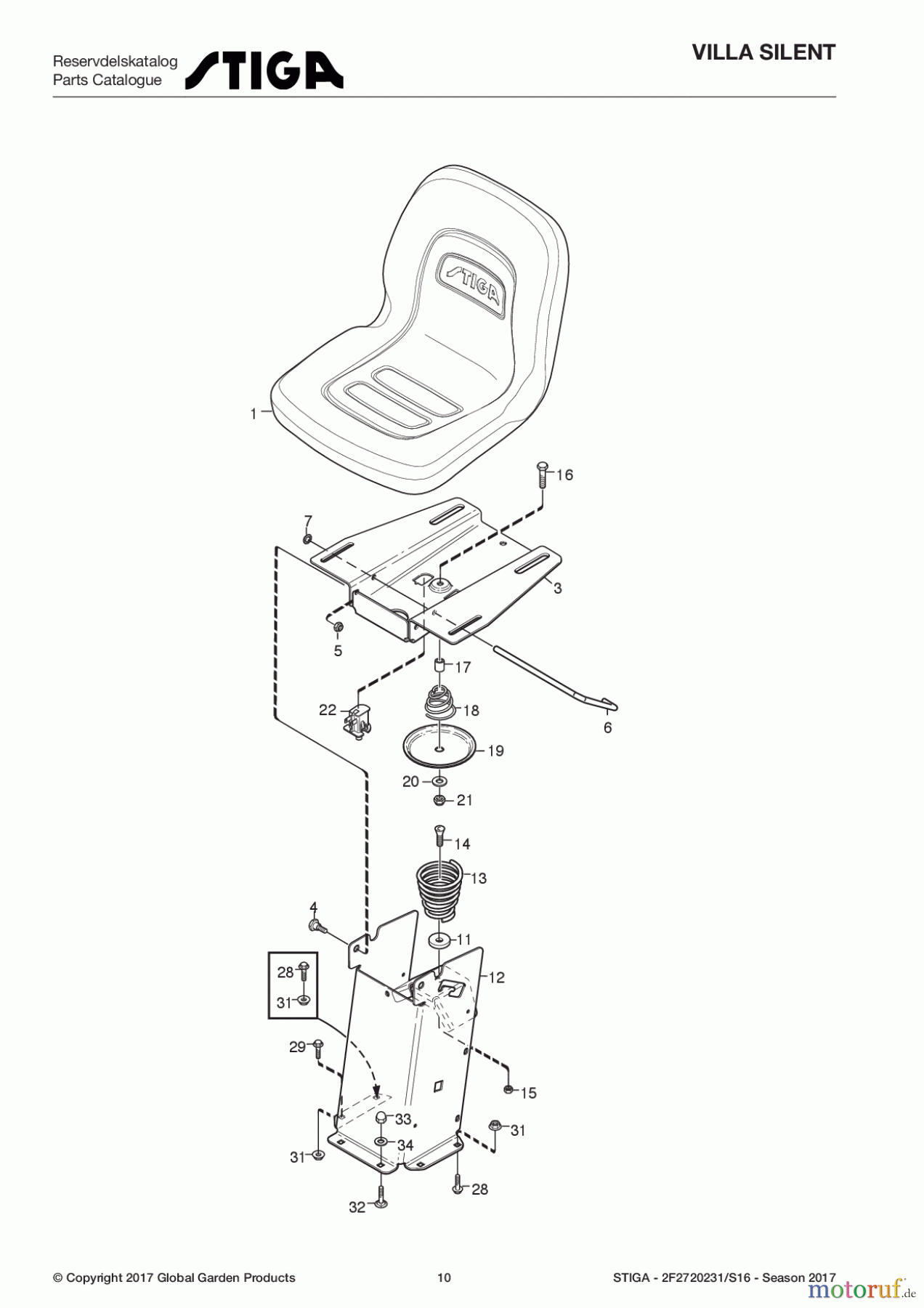  Stiga Frontmäher Baujahr 2017 Villa - Ready 2017 Villa SILENT 2F2720231/S16 - Season 2017 Seat