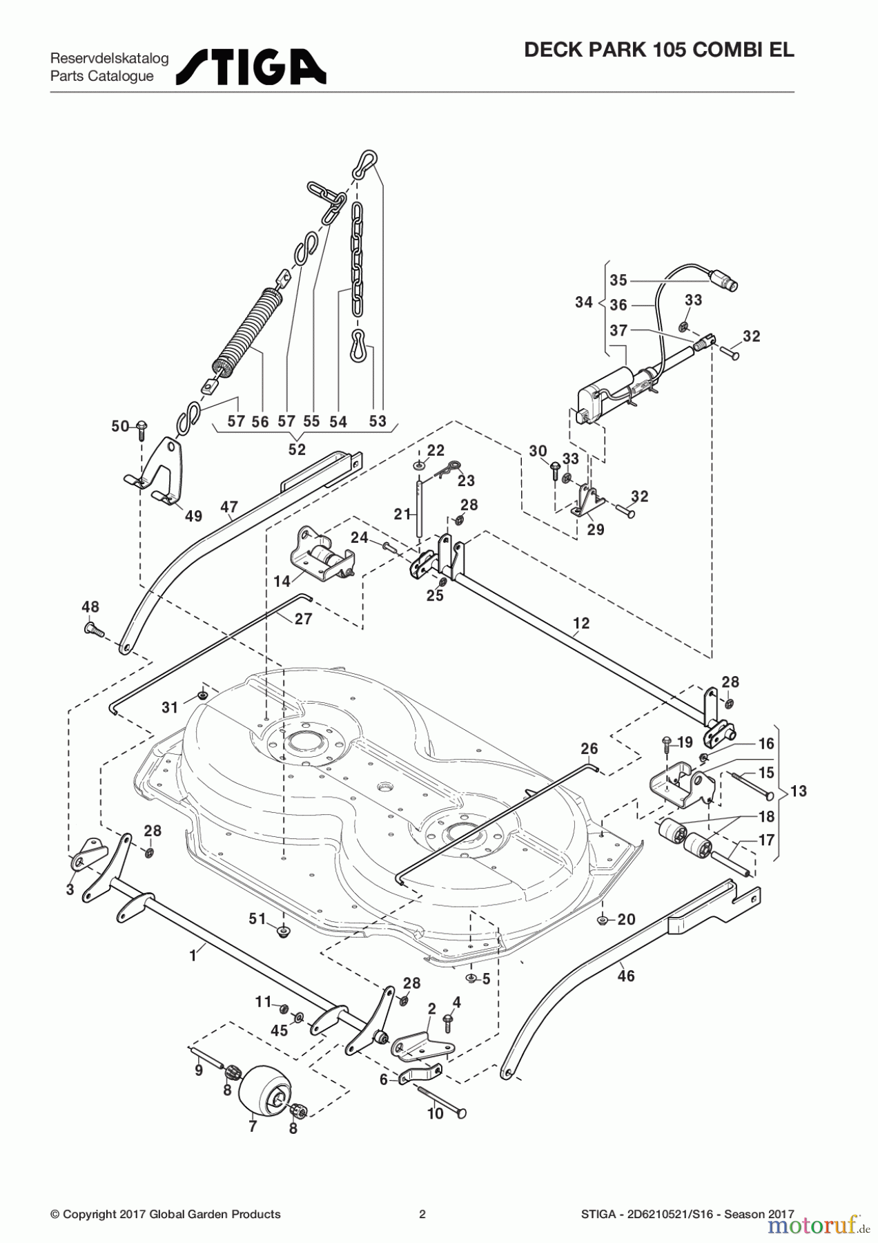 Stiga Frontmäher Mähdecks Baujahr 2017 Deck Park 105 Combi EL 2D6210521/S16 - Season 2017 Controls