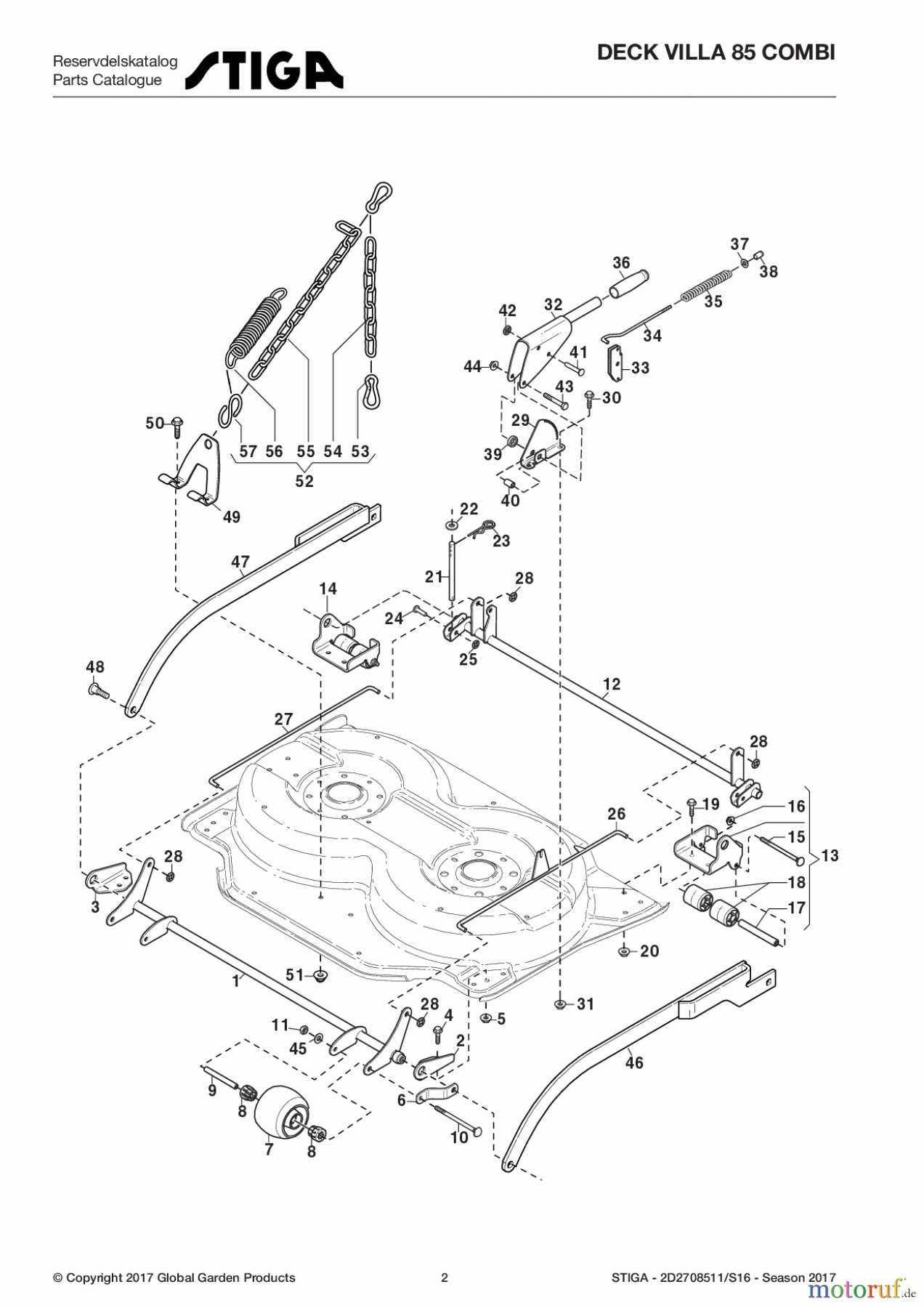 Stiga Frontmäher Mähdecks Baujahr 2017 Deck Villa 85 Combi 2D2708511/S16 - Season 2017 Controls