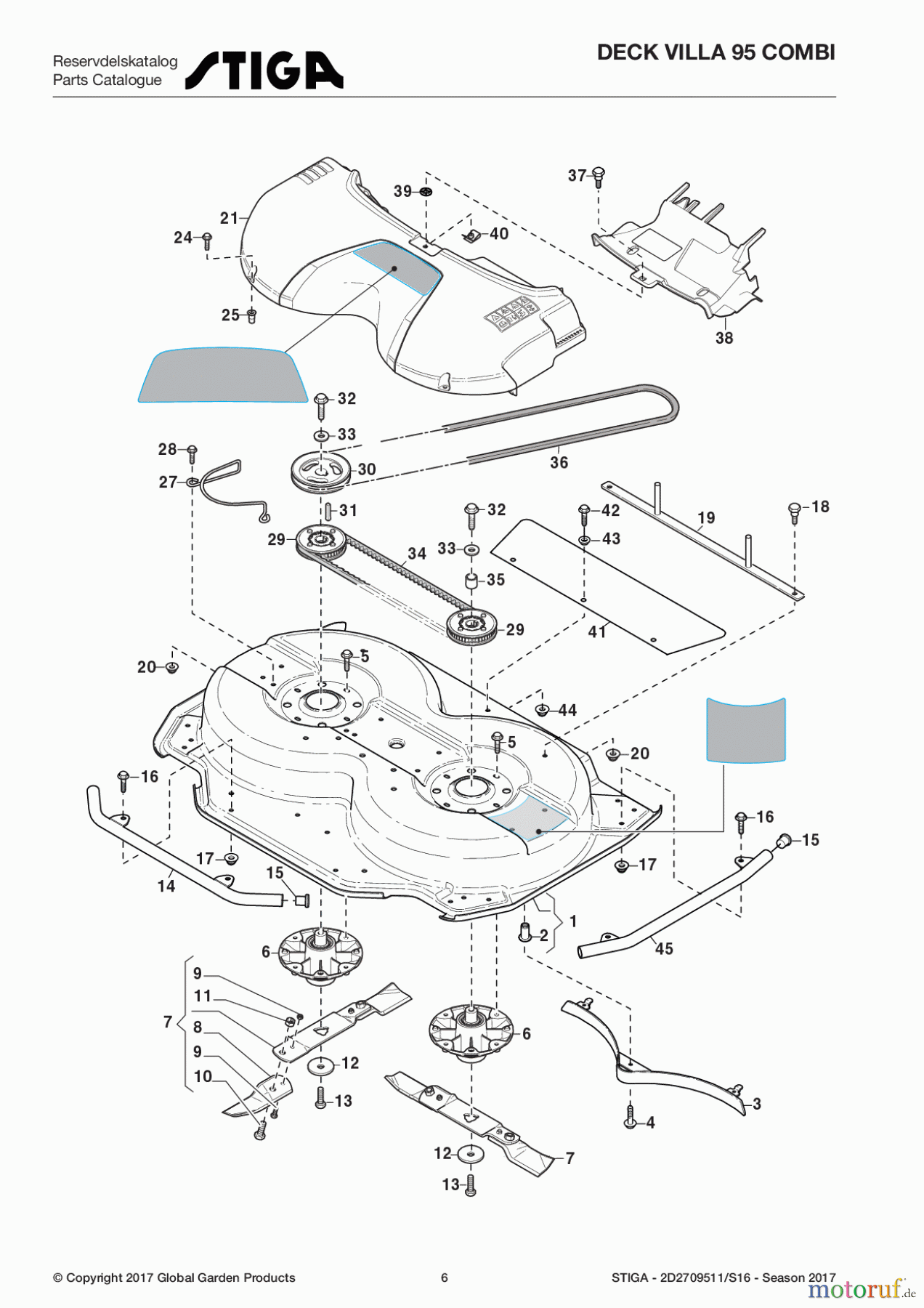 Stiga Frontmäher Mähdecks Baujahr 2017 Deck Villa 95 Combi 2D2709511/S16 - Season 2017 Transmission and Blades