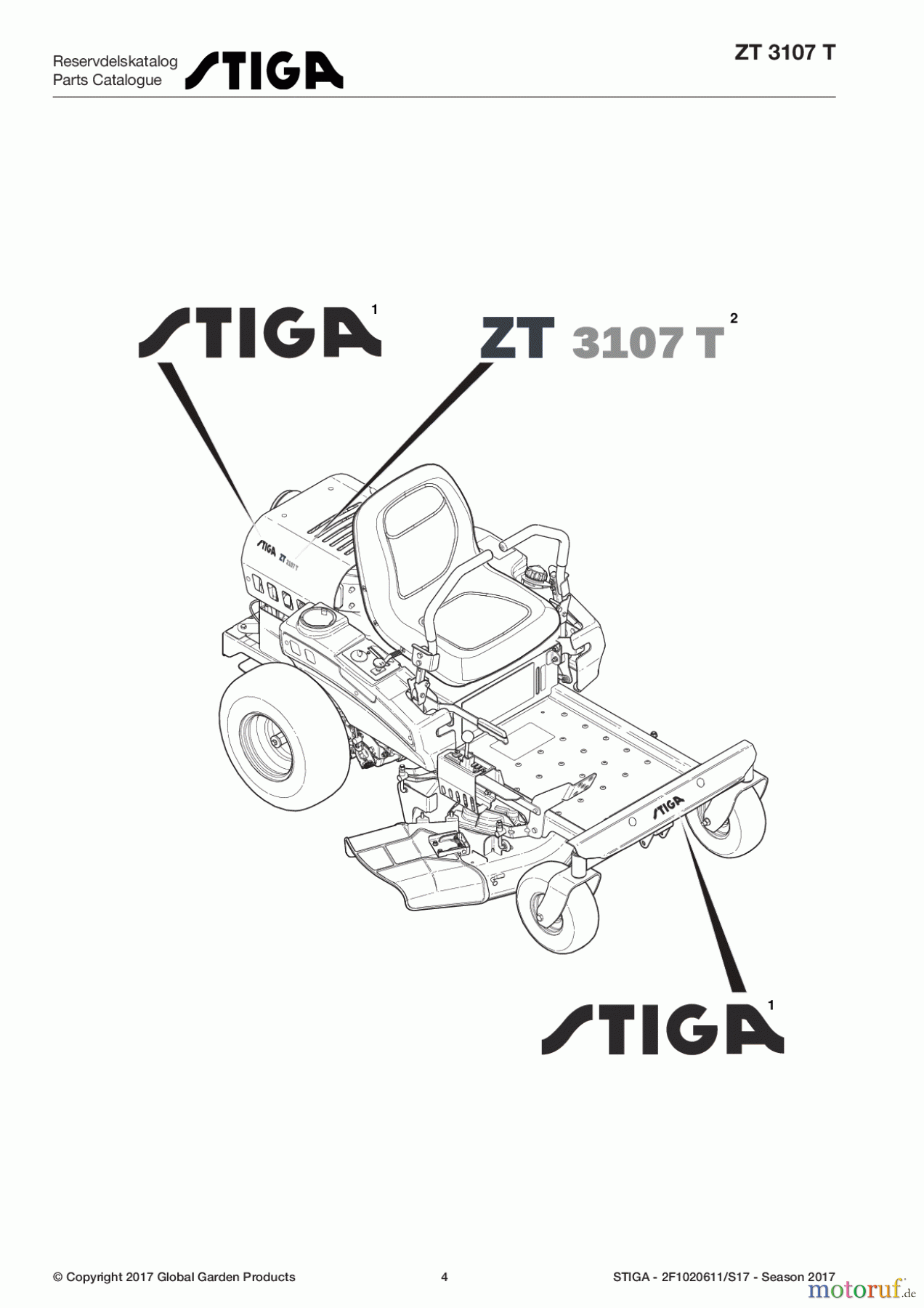  Stiga Frontmäher Baujahr 2017 Zero Turn Mowers 2017 ZT 3107 T 2F1020611/S17 - Season 2017 Decals - Style