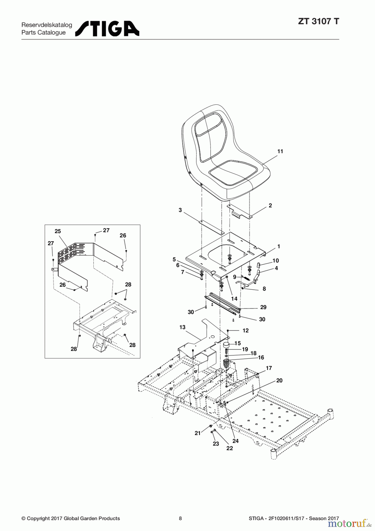  Stiga Frontmäher Baujahr 2017 Zero Turn Mowers 2017 ZT 3107 T 2F1020611/S17 - Season 2017 Seat and Seat Support
