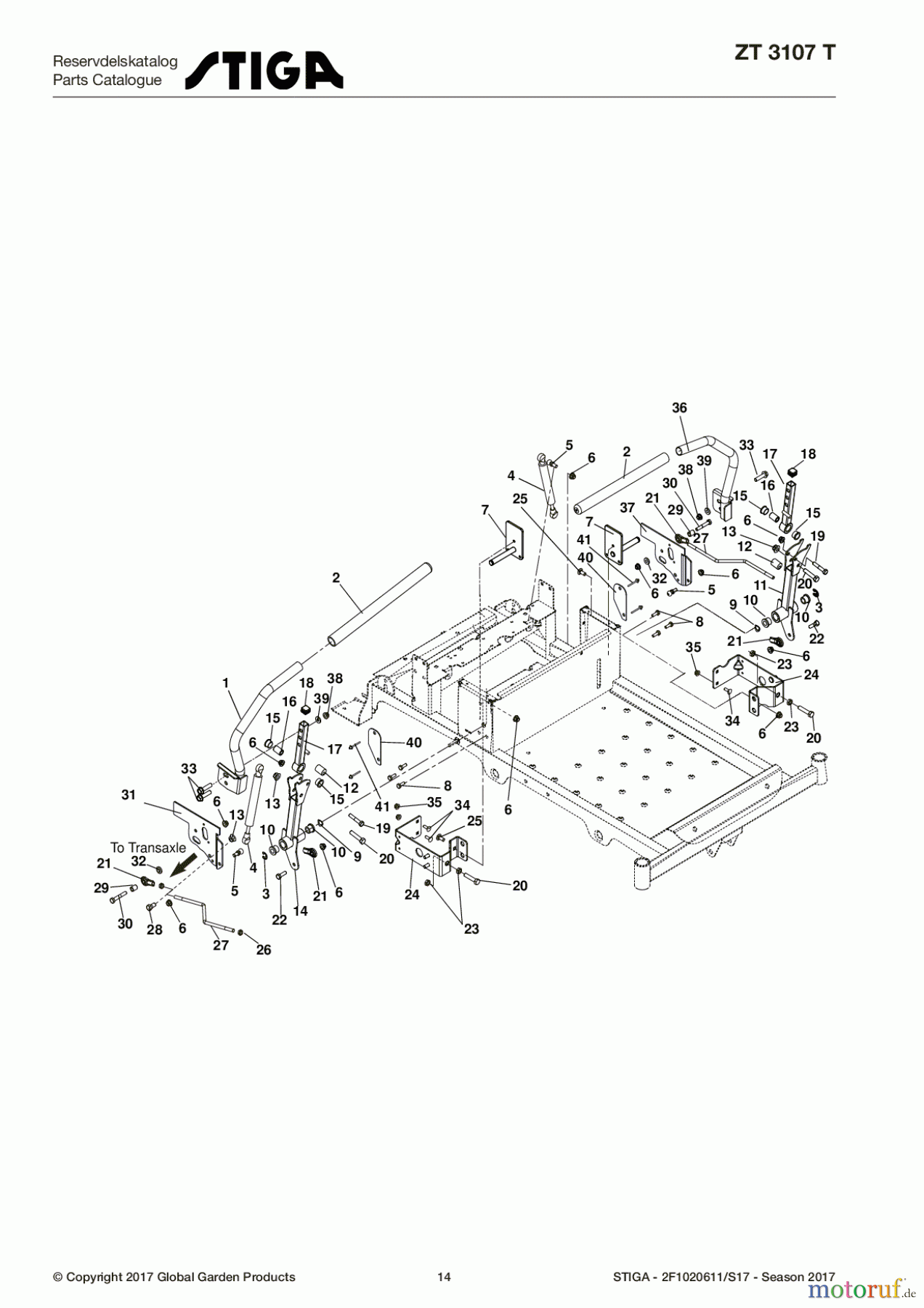  Stiga Frontmäher Baujahr 2017 Zero Turn Mowers 2017 ZT 3107 T 2F1020611/S17 - Season 2017 Steering Controls