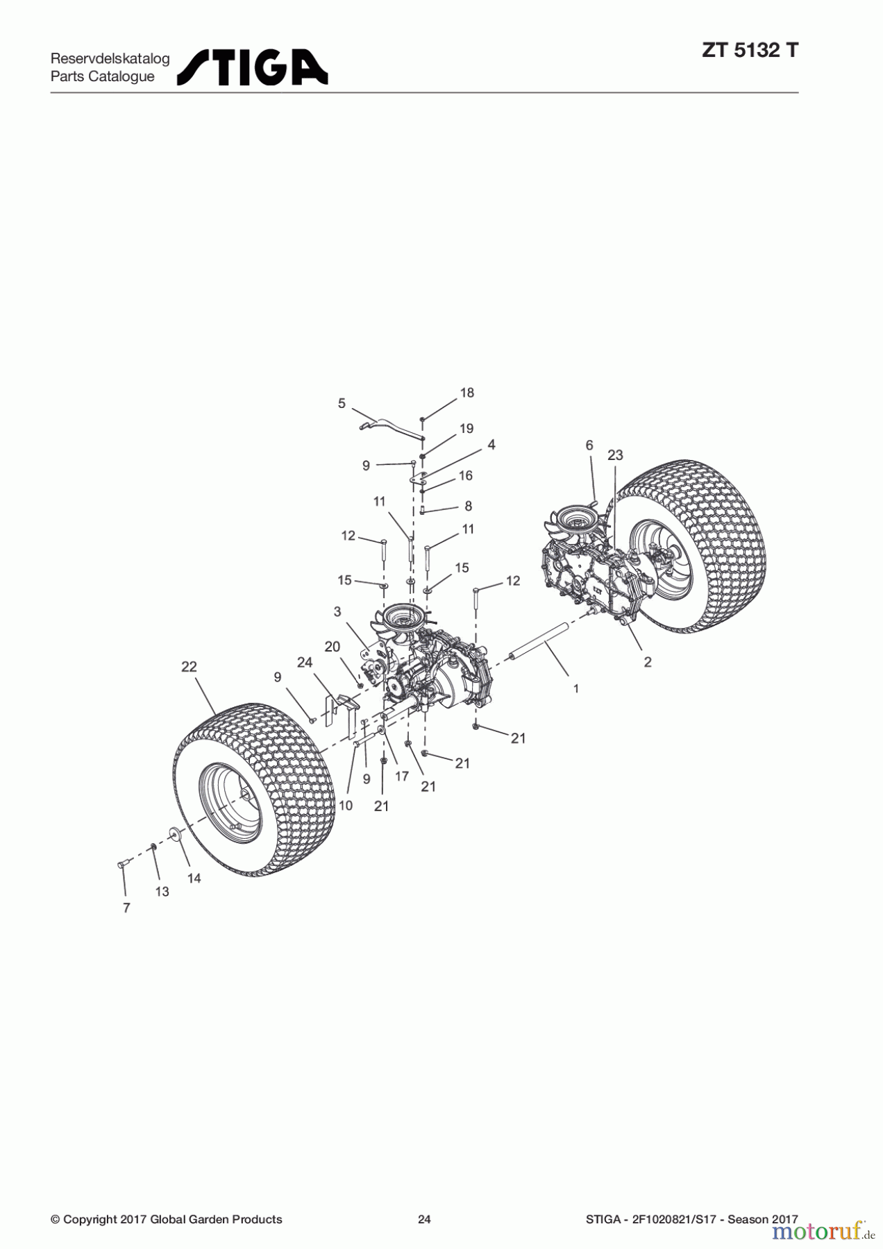  Stiga Frontmäher Baujahr 2017 Zero Turn Mowers 2017 ZT 5132 T 2F1020821/S17 - Season 2017 Rear Tires and Transaxles