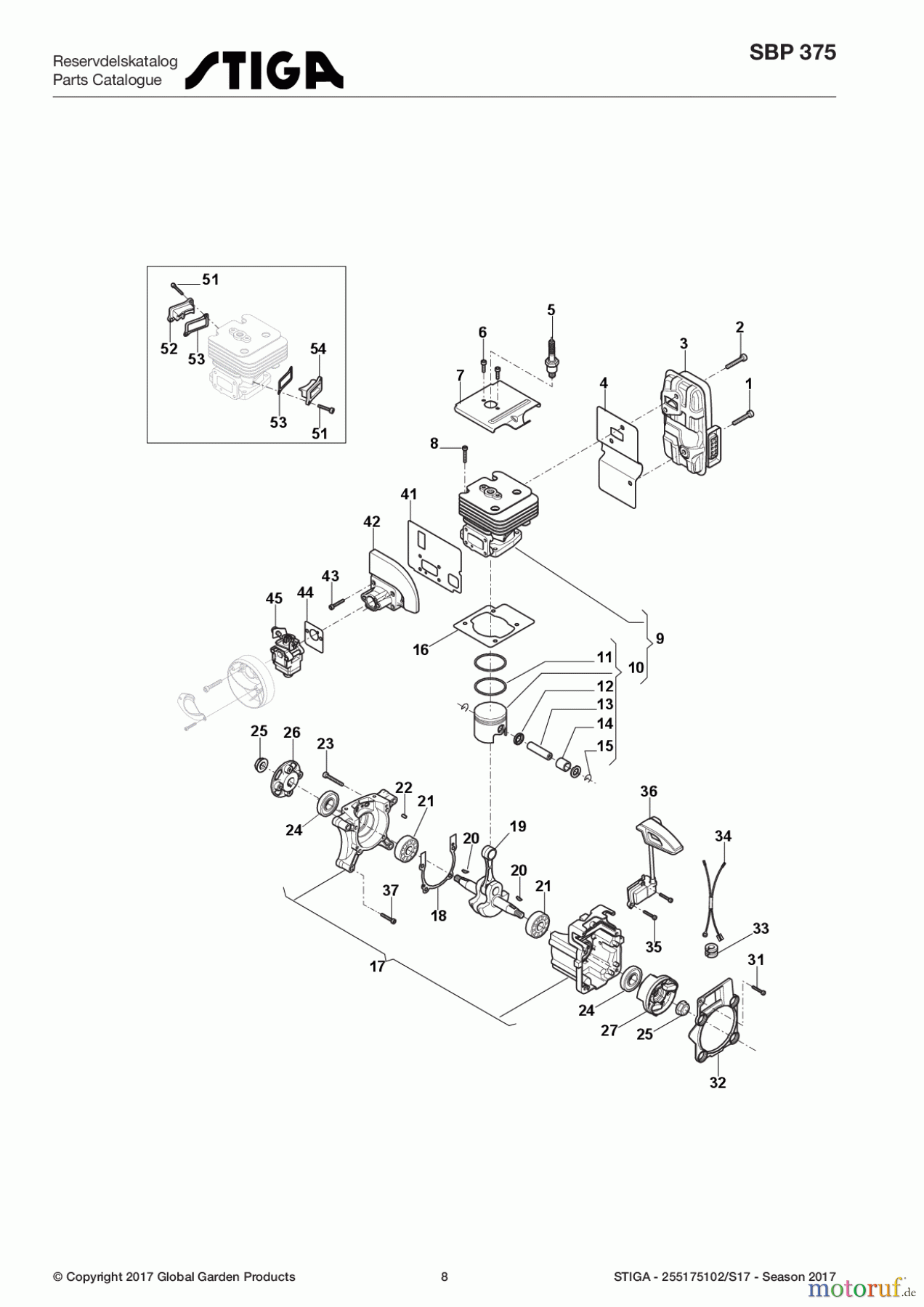  Stiga Laubbläser Baujahr 2017 Benzin 2017 SBP 375 255175102/S17 - Season 2017 Crankshaft, Cylinder-Piston Assy, Carburetor