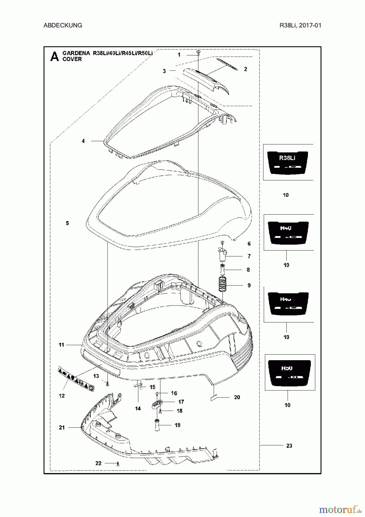 Gardena Mähroboter R38LI R38Li, 2017-01 Abdeckung