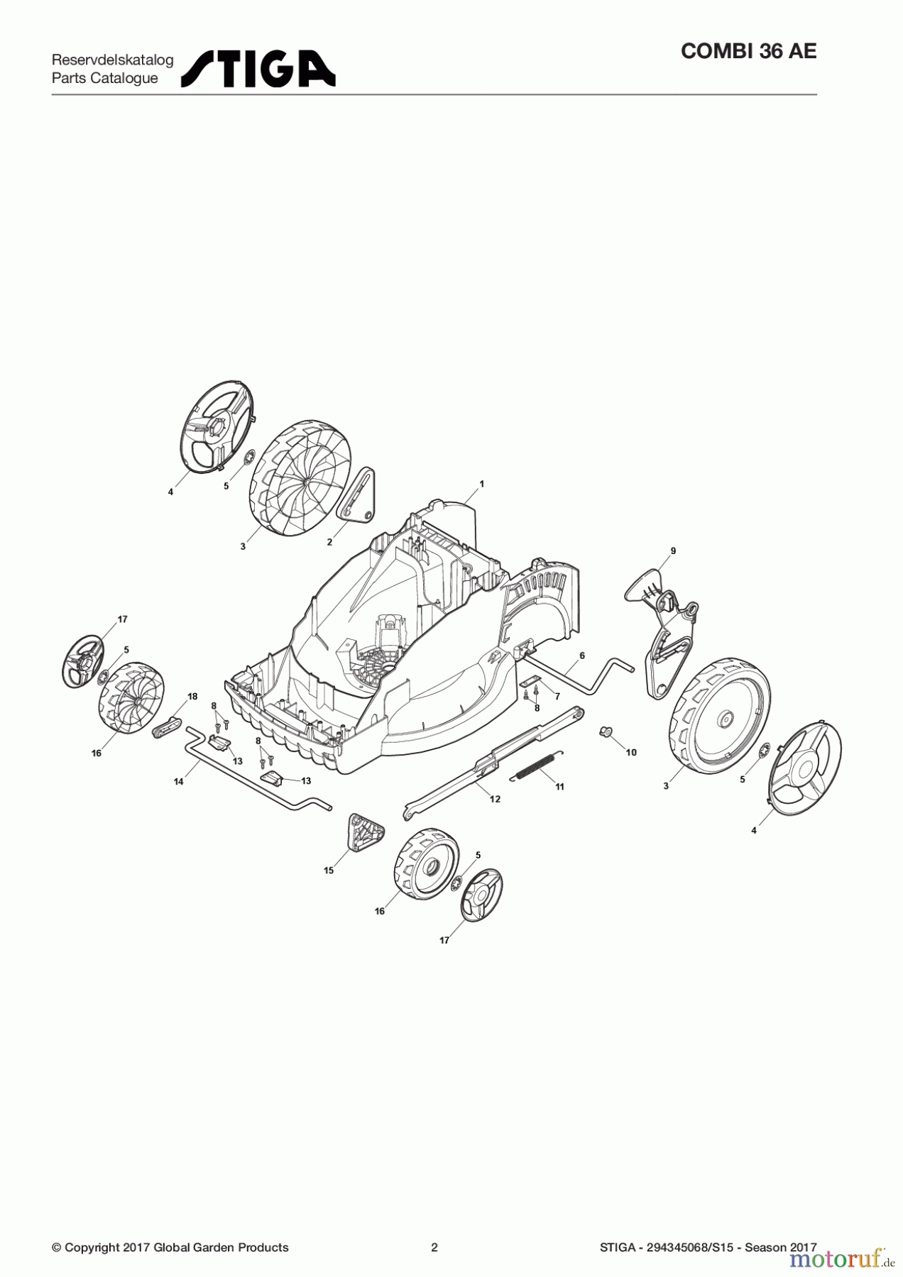  Stiga Rasenmäher Baujahr 2017 Akku 2017 COMBI 36 AE 294345068/S15 - Season 2017 Deck And Height Adjusting