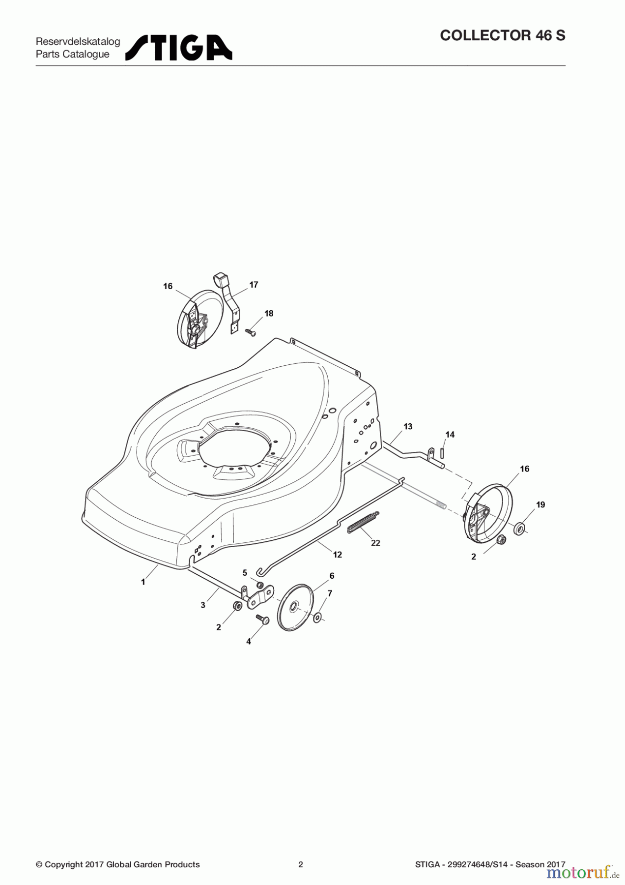  Stiga Rasenmäher Baujahr 2017 Benzin Mit Antrieb 2017 COLLECTOR 46 S 299274648/S14 - Season 2017 Deck And Height Adjusting
