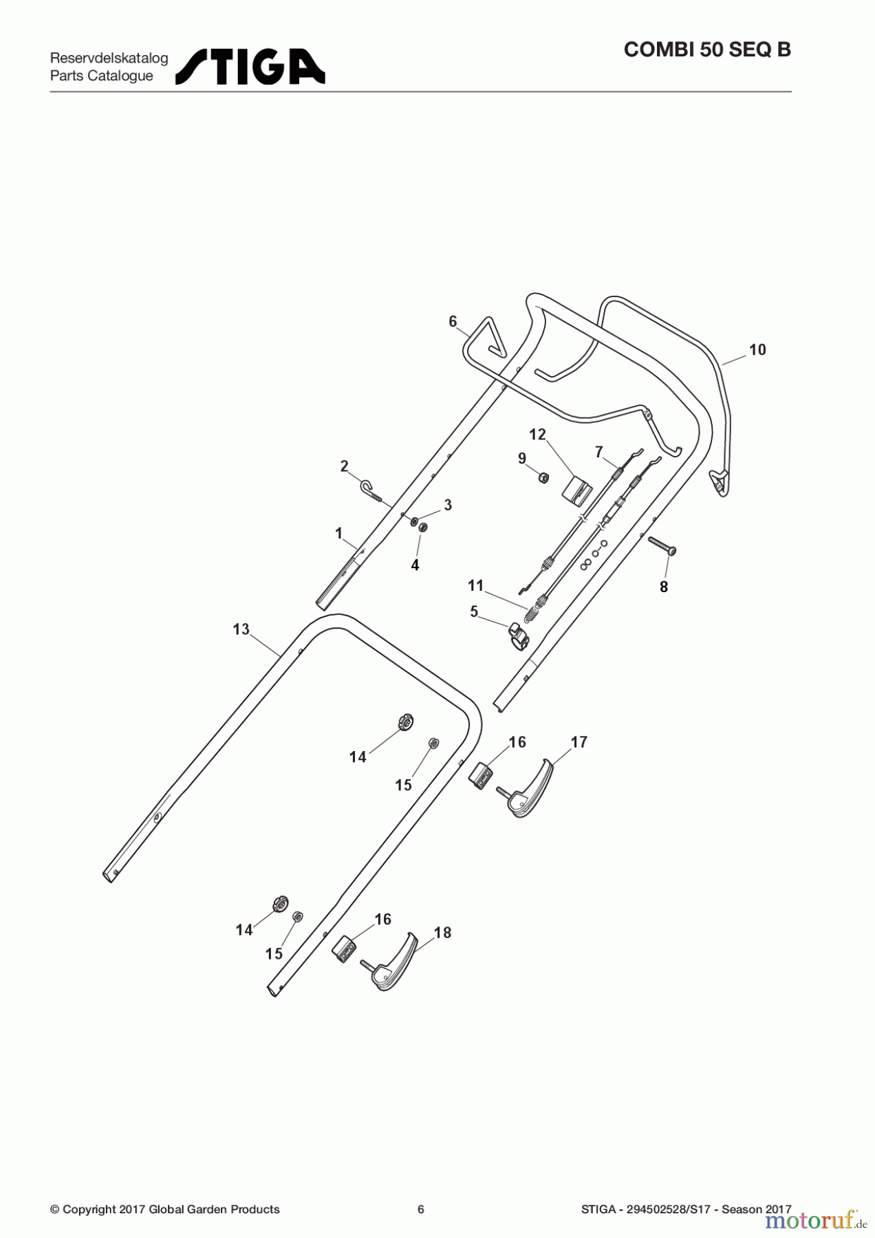 Stiga Rasenmäher Baujahr 2017 Benzin Mit Antrieb 2017 COMBI 50 SEQ B 294502528/S17 - Season 2017 Handle, Upper Part
