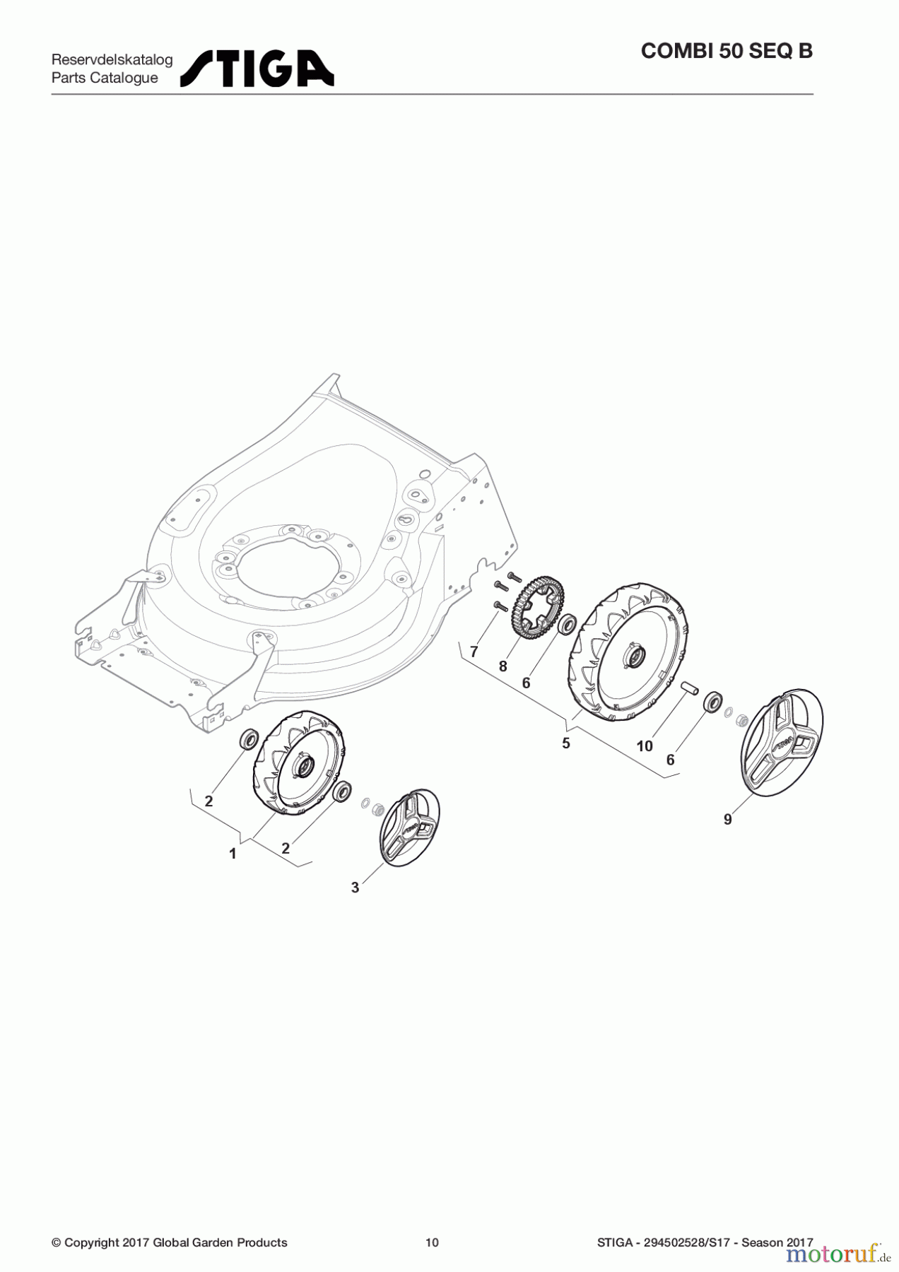 Stiga Rasenmäher Baujahr 2017 Benzin Mit Antrieb 2017 COMBI 50 SEQ B 294502528/S17 - Season 2017 Wheels and Hub Caps