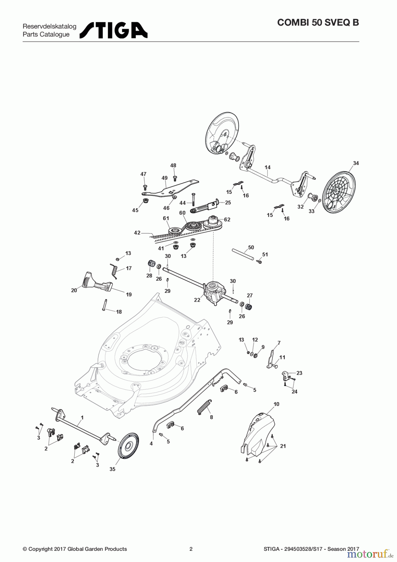 Stiga Rasenmäher Baujahr 2017 Benzin Mit Antrieb 2017 COMBI 50 SVEQ B 294503528/S17 - Season 2017 Deck And Height Adjusting