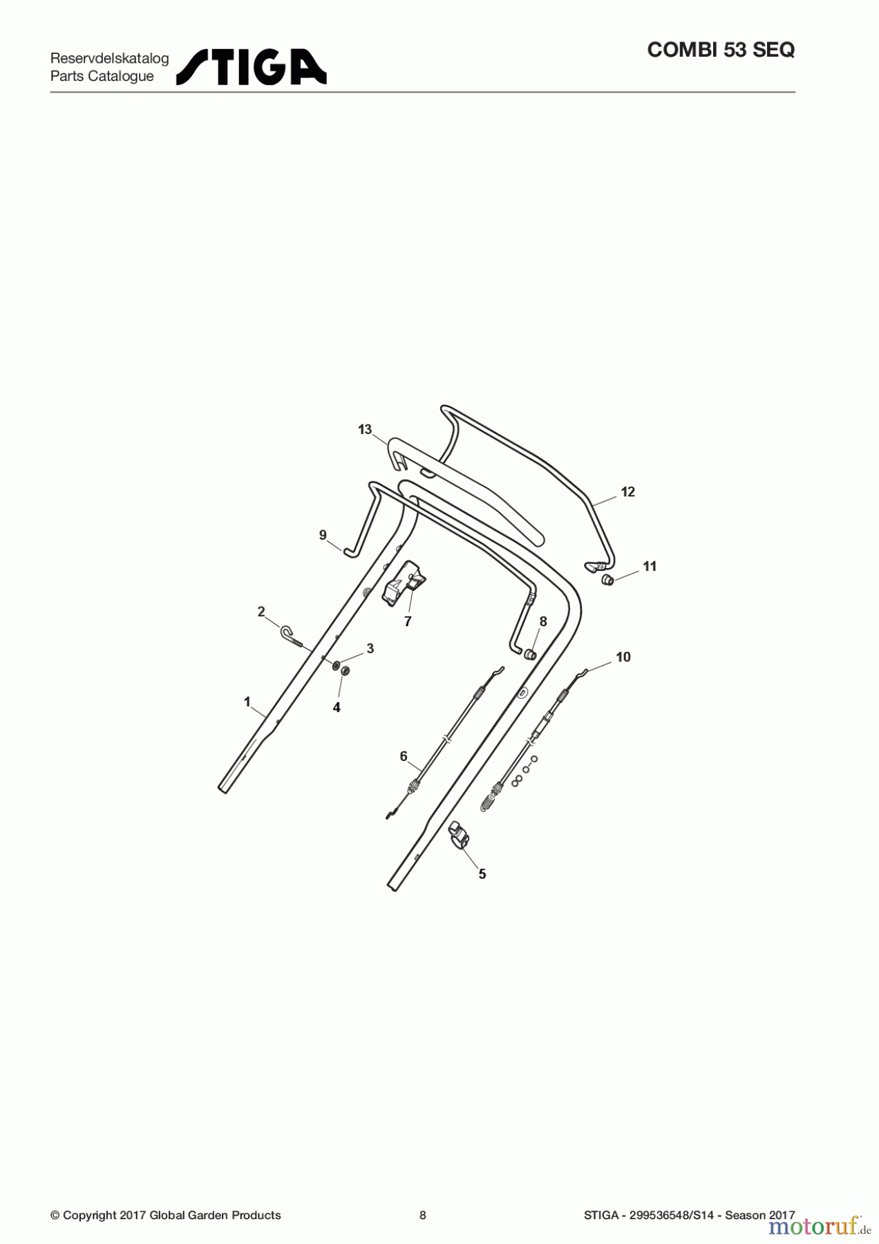 Stiga Rasenmäher Baujahr 2017 Benzin Mit Antrieb 2017 COMBI 53 SEQ 299536548/S14 - Season 2017 Handle, Upper Part