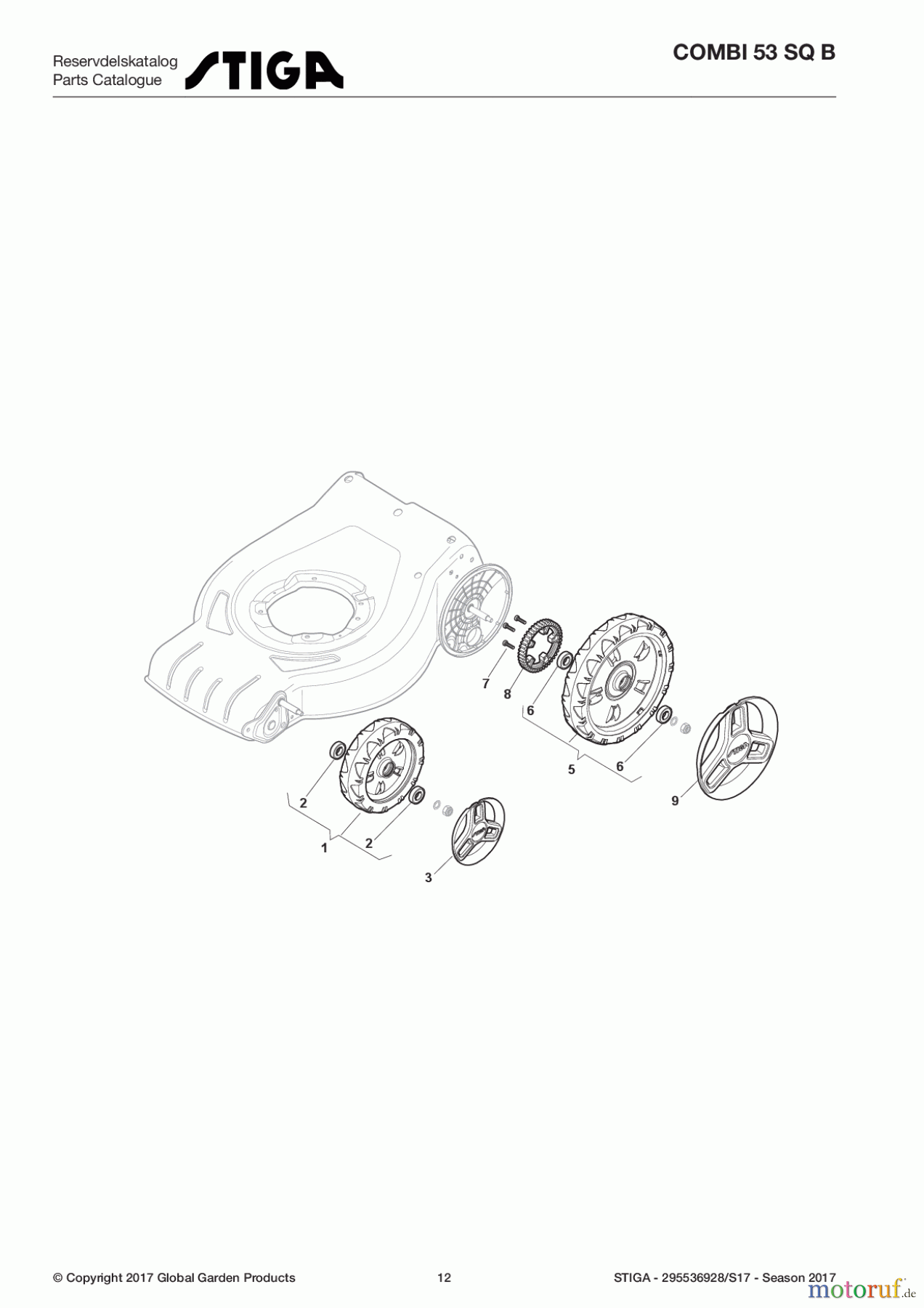 Stiga Rasenmäher Baujahr 2017 Benzin Mit Antrieb 2017 COMBI 53 SQ B 295536928/S17 - Season 2017 Wheels and Hub Caps
