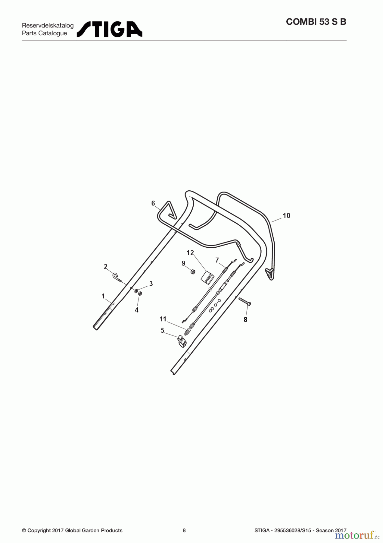 Stiga Rasenmäher Baujahr 2017 Benzin Mit Antrieb 2017 COMBI 53 S B 295536028/S15 - Season 2017 Handle, Upper Part