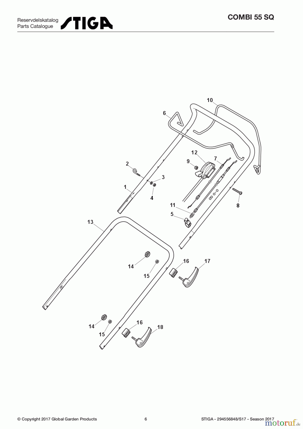 Stiga Rasenmäher Baujahr 2017 Benzin Mit Antrieb 2017 COMBI 55 SQ 294556848/S17 - Season 2017 Handle, Upper Part