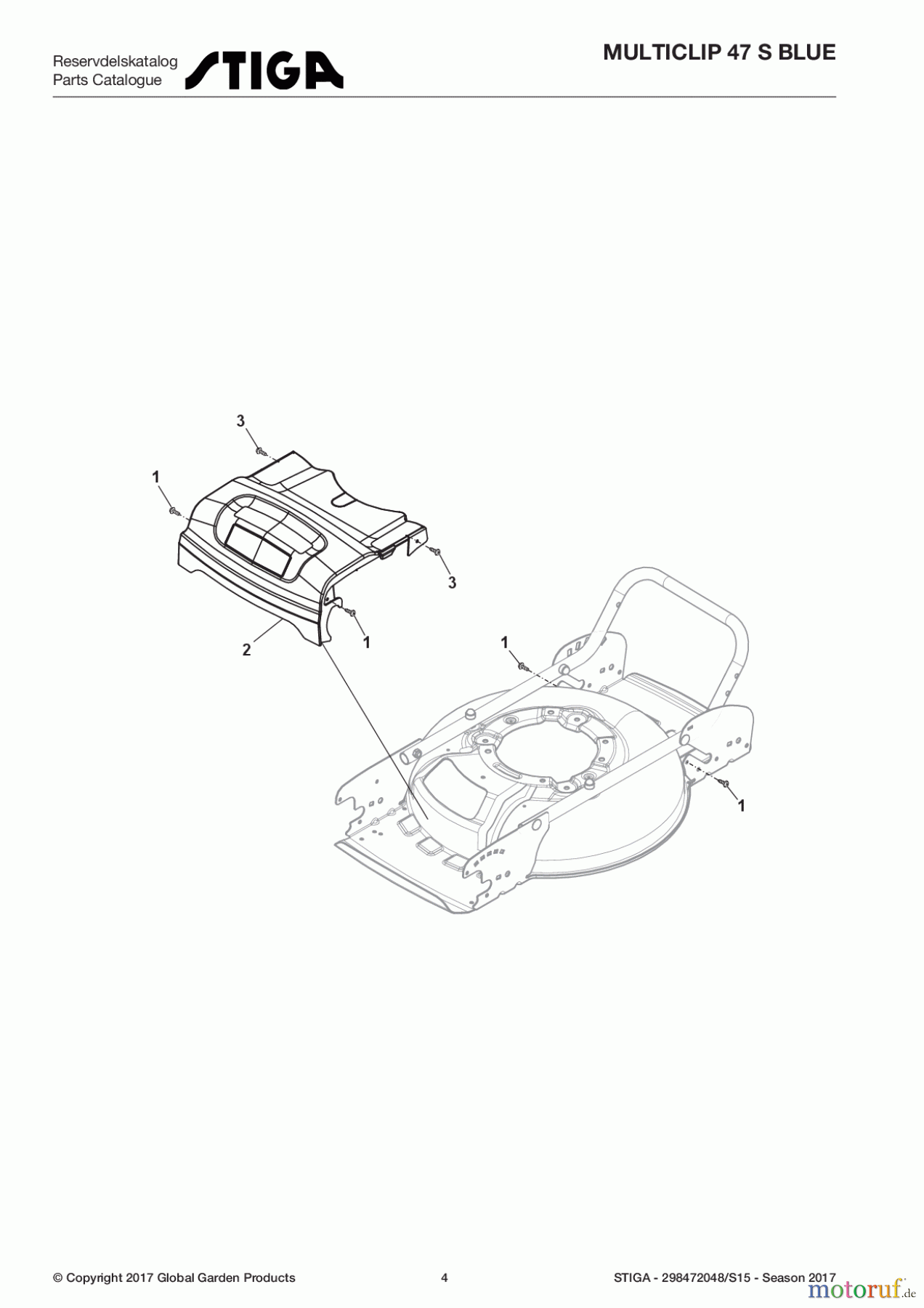  Stiga Rasenmäher Baujahr 2017 Benzin Mit Antrieb 2017 MULTICLIP 47 S BLUE 298472048/S15 - Season 2017 Mask, Frontal with Handle Version