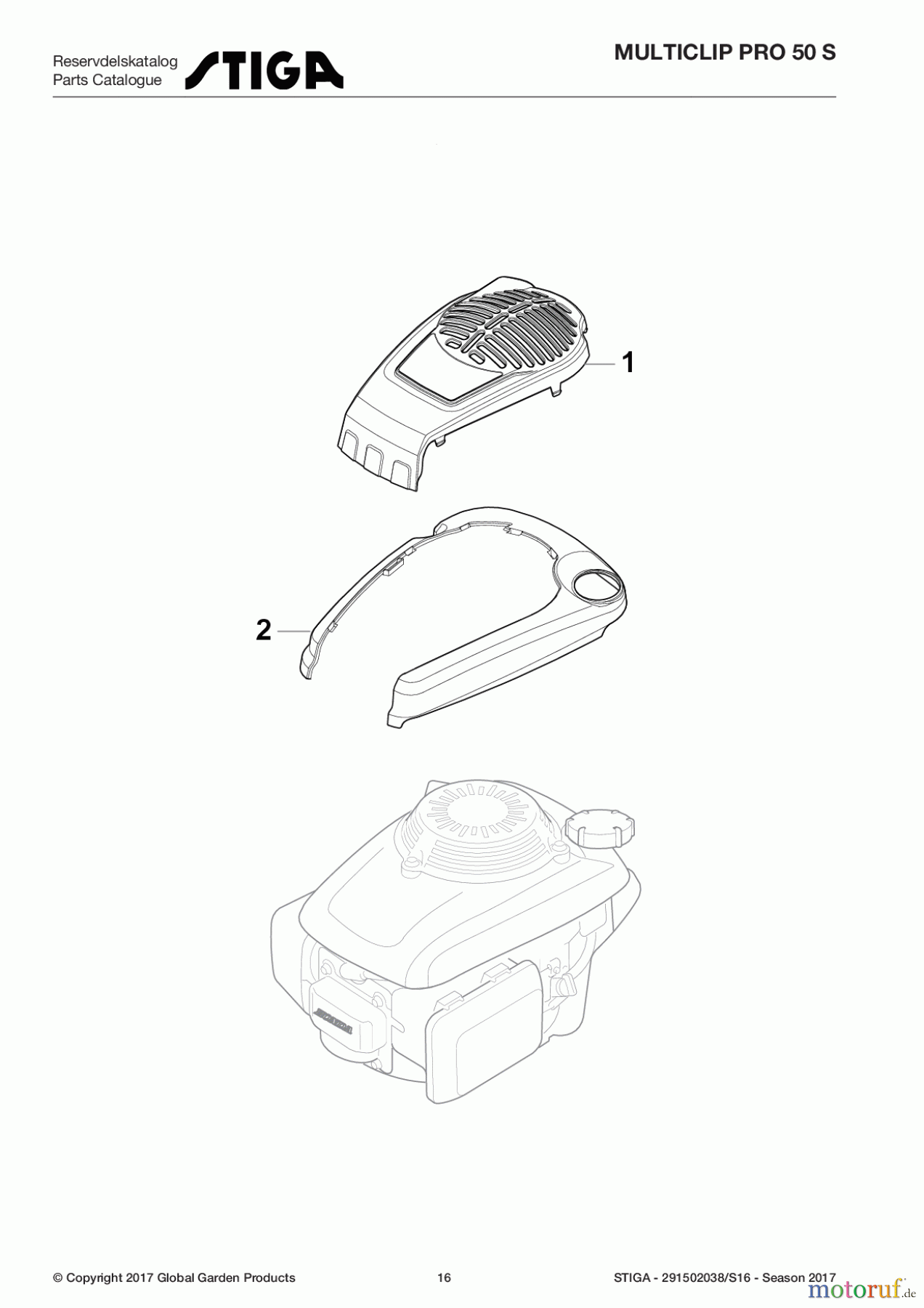 Stiga Rasenmäher Baujahr 2017 Benzin Mit Antrieb 2017 MULTICLIP PRO 50 S 291502038/S16 - Season 2017 Honda Engine Cover
