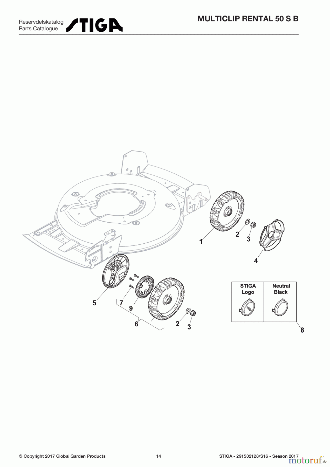 Stiga Rasenmäher Baujahr 2017 Benzin Mit Antrieb 2017 MULTICLIP RENTAL 50 S B 291502128/S16 - Season 2017 Wheel and Hub Cap