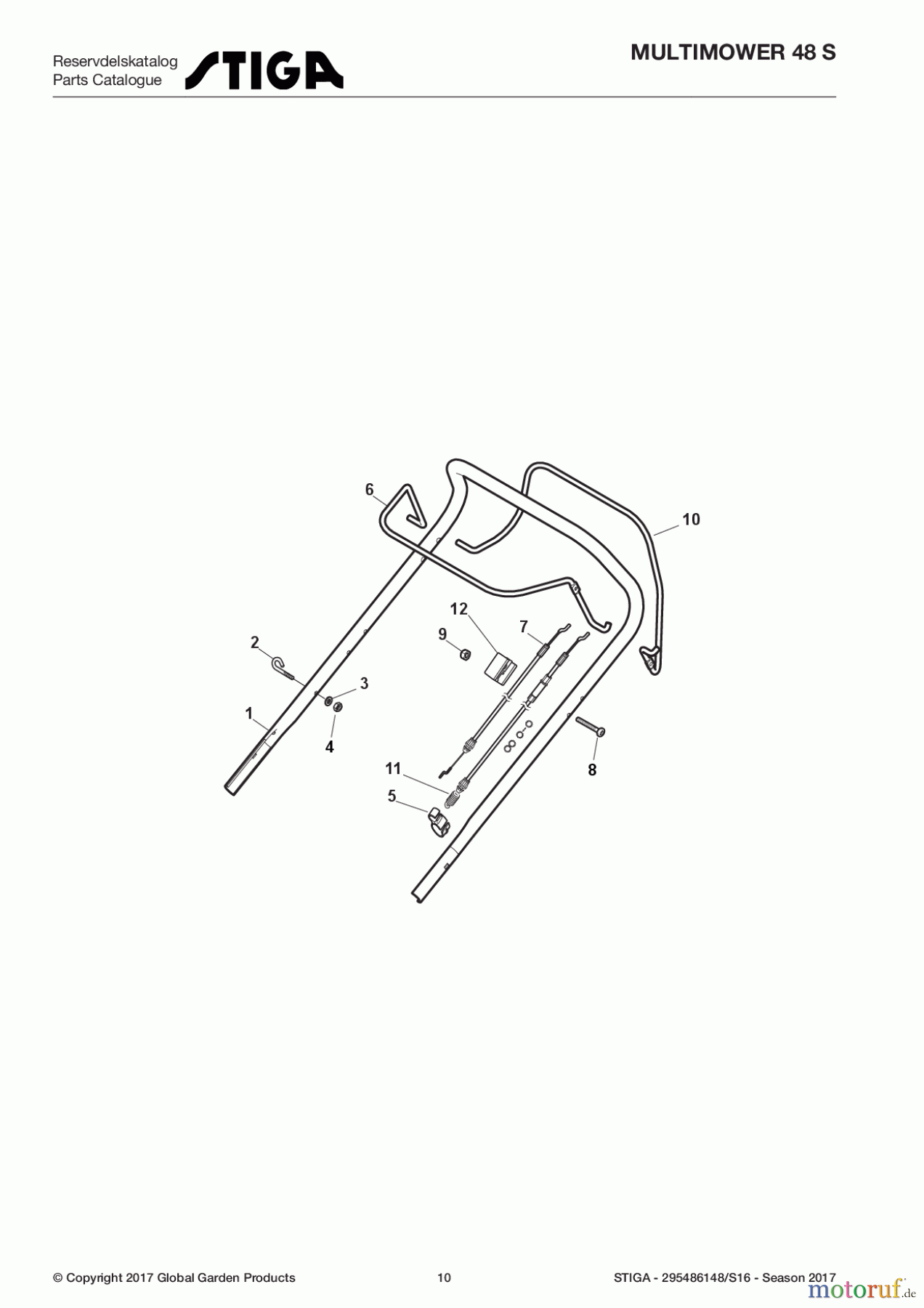 Stiga Rasenmäher Baujahr 2017 Benzin Mit Antrieb 2017 MULTIMOWER 48 S 295486148/S16 - Season 2017 Handle, Upper Part