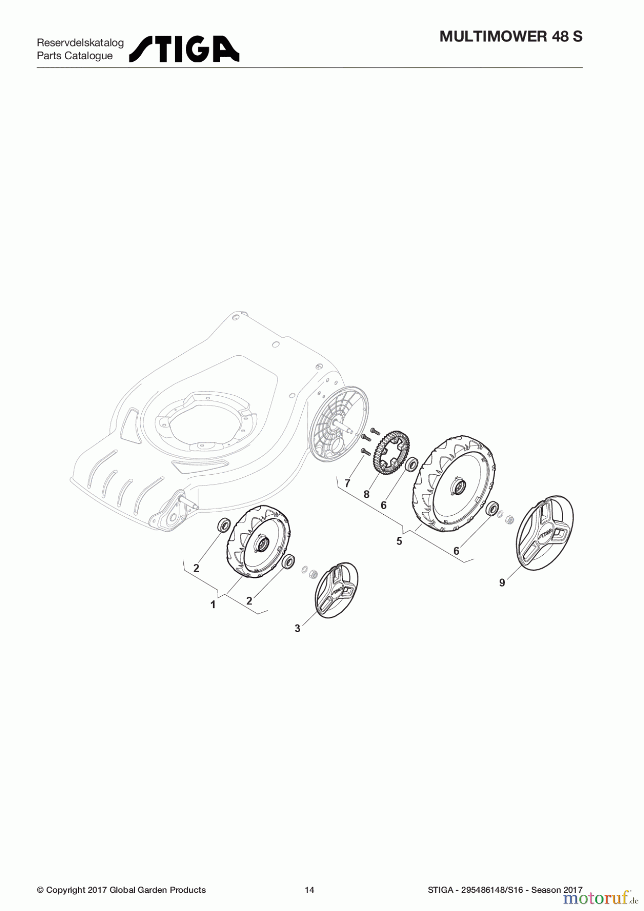 Stiga Rasenmäher Baujahr 2017 Benzin Mit Antrieb 2017 MULTIMOWER 48 S 295486148/S16 - Season 2017 Wheels and Hub Caps