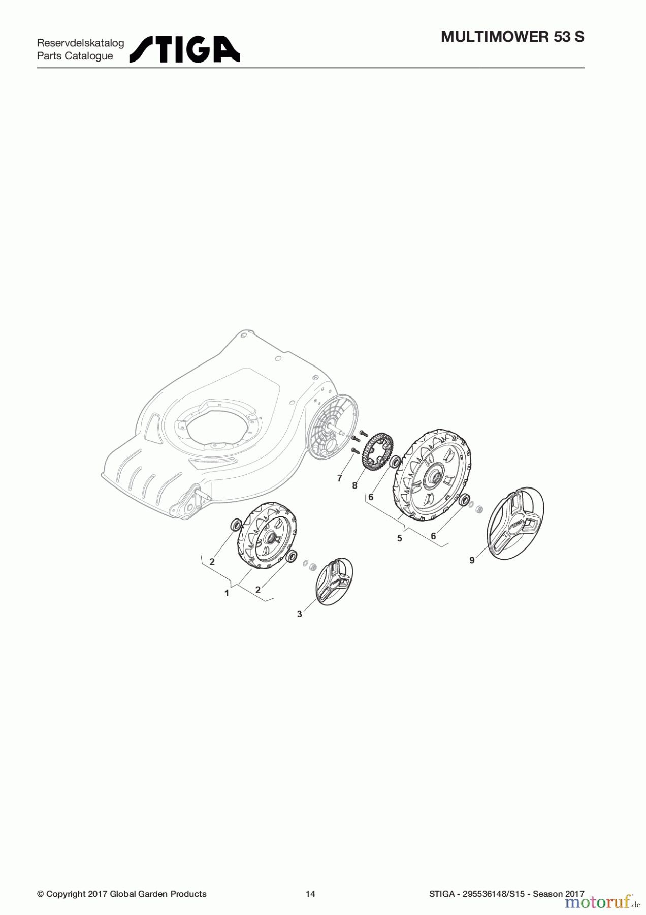 Stiga Rasenmäher Baujahr 2017 Benzin Mit Antrieb 2017 MULTIMOWER 53 S 295536148/S15 - Season 2017 Wheels and Hub Caps