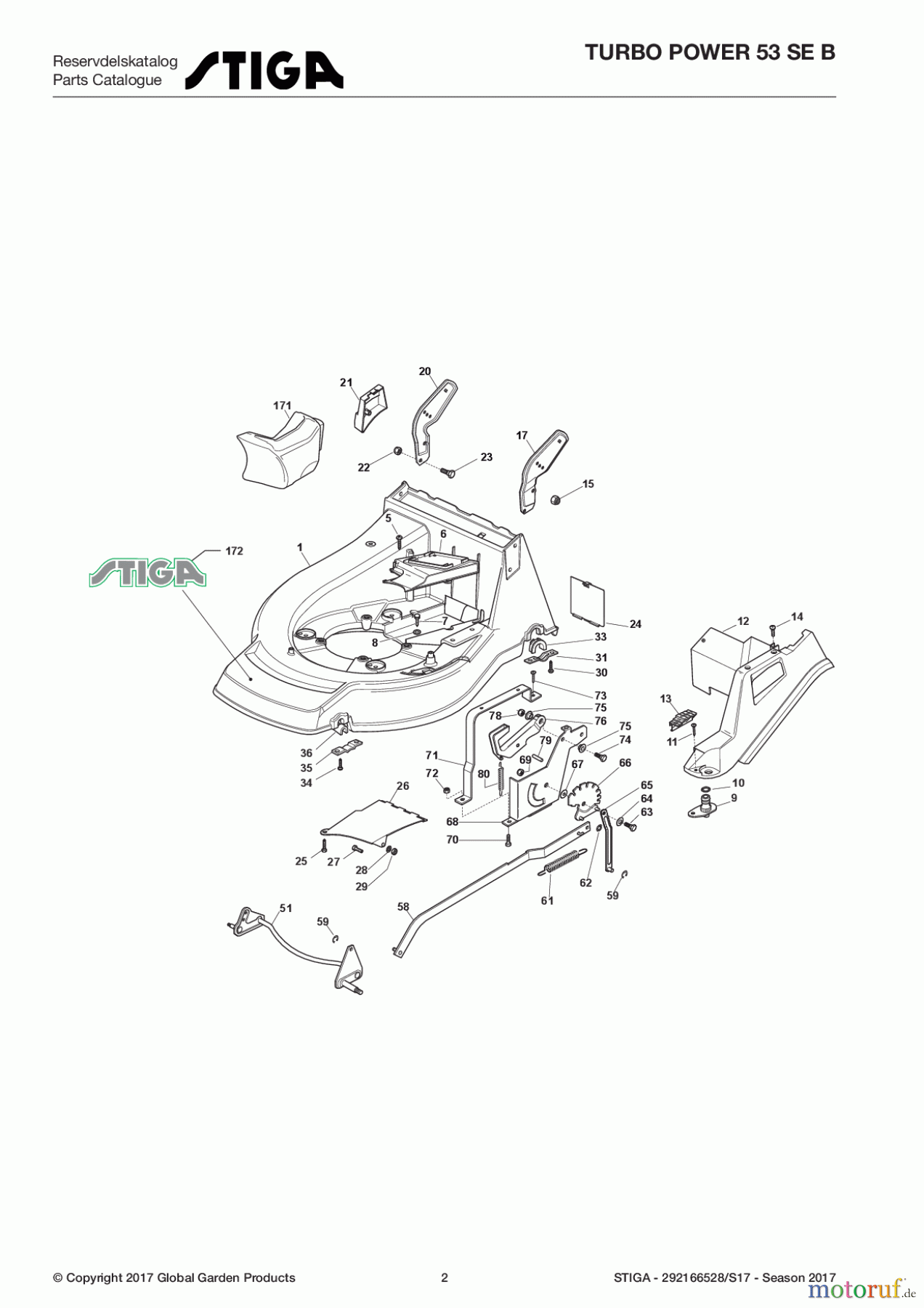  Stiga Rasenmäher Baujahr 2017 Benzin Mit Antrieb 2017 TURBO POWER 53 SE B 292166528/S17 - Season 2017 Deck And Height Adjusting
