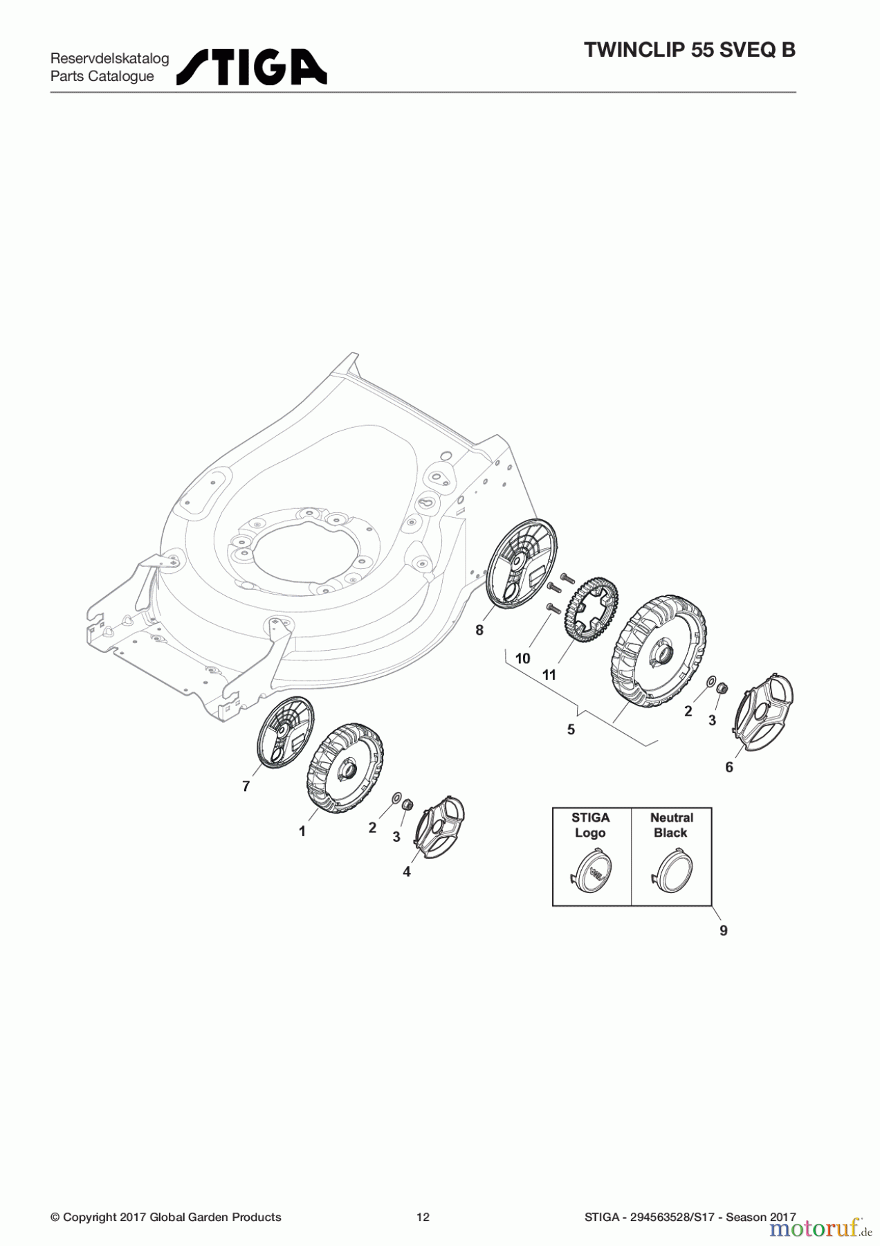  Stiga Rasenmäher Baujahr 2017 Benzin Mit Antrieb 2017 TWINCLIP 55 SVEQ B 294563528/S17 - Season 2017 Wheel and Hub Cap