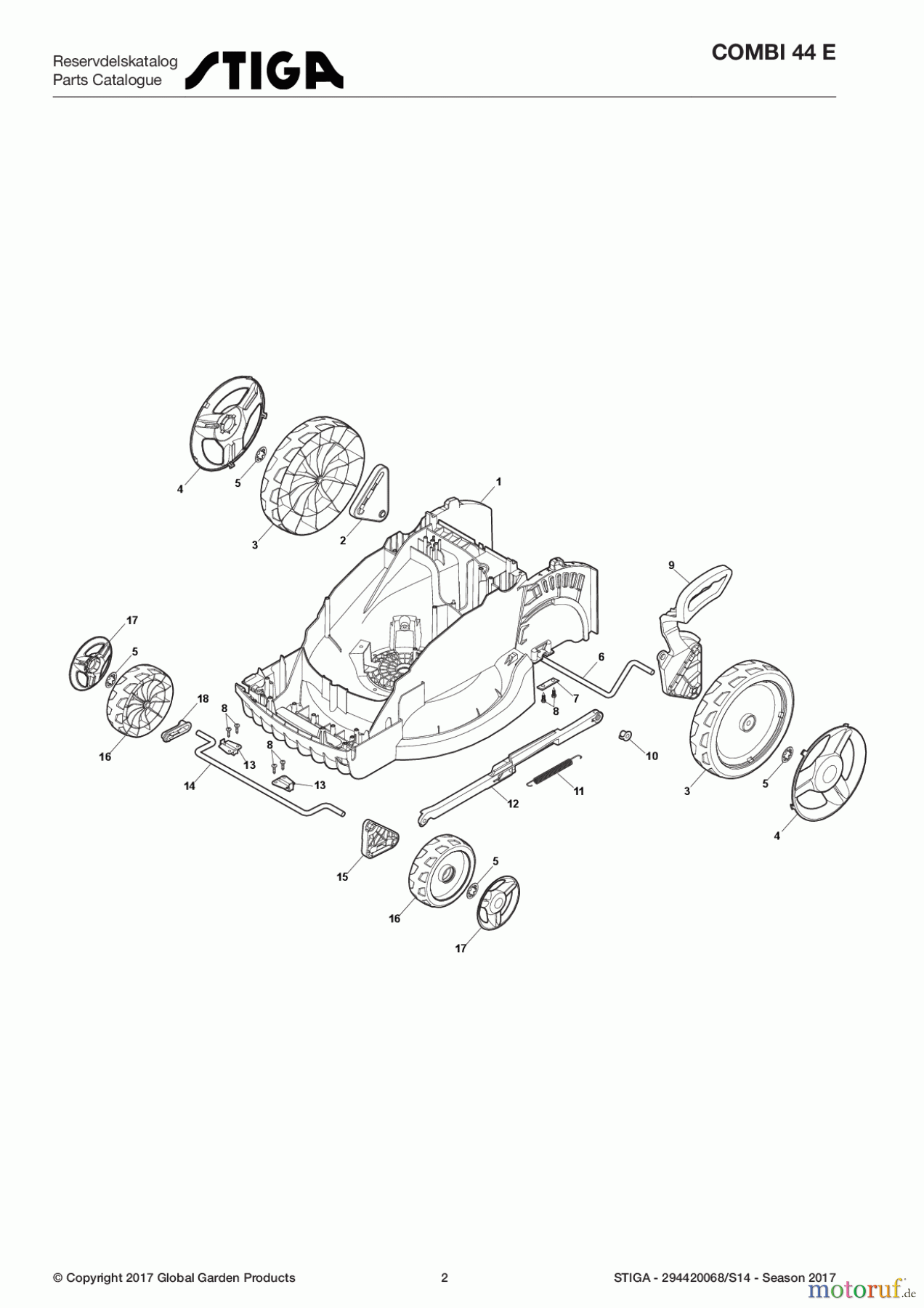 Stiga Rasenmäher Baujahr 2017 Elektro ohne Antrieb 2017 COMBI 44 E 294420068/S14 - Season 2017 Deck And Height Adjusting