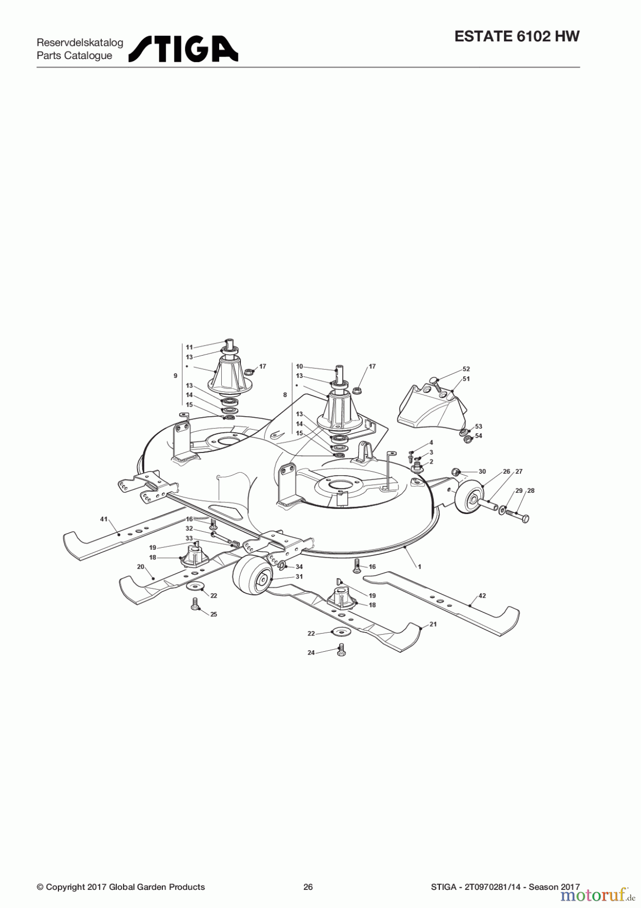  Stiga Aufsitzmäher Baujahr 2017 ESTATE 6102 HW 2T0970281/14 - Season 2017 Cutting Plate