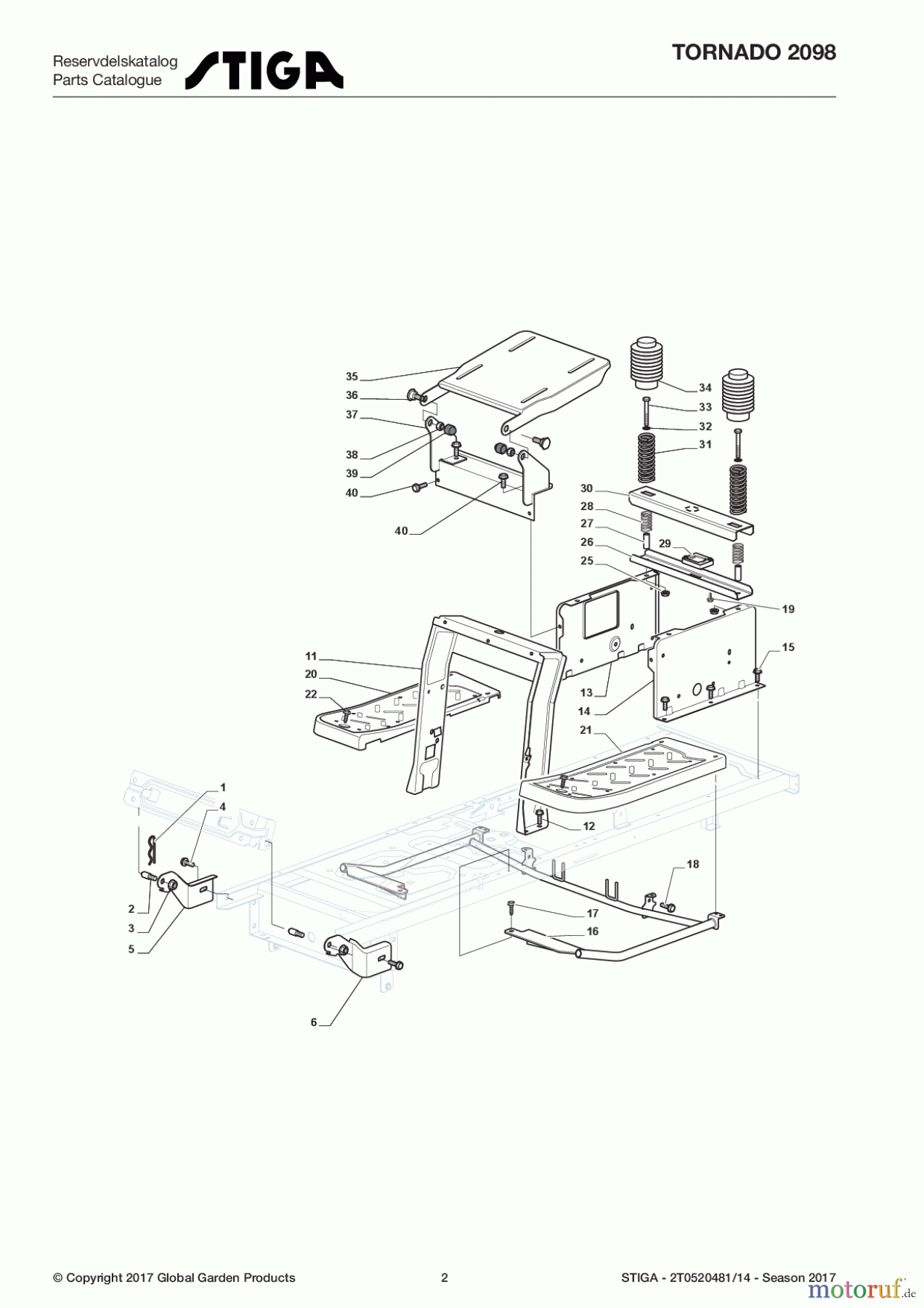 Stiga Aufsitzmäher Baujahr 2017 TORNADO 2098 2T0520481/14 - Season 2017 Chassis