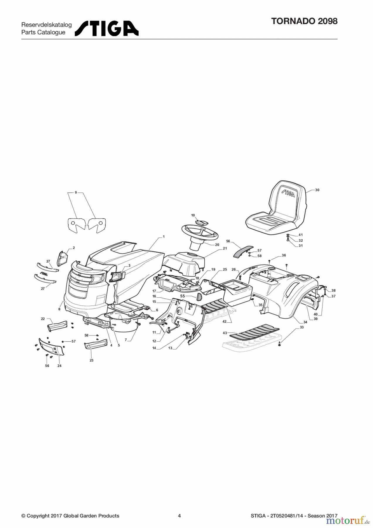 Stiga Aufsitzmäher Baujahr 2017 TORNADO 2098 2T0520481/14 - Season 2017 Body