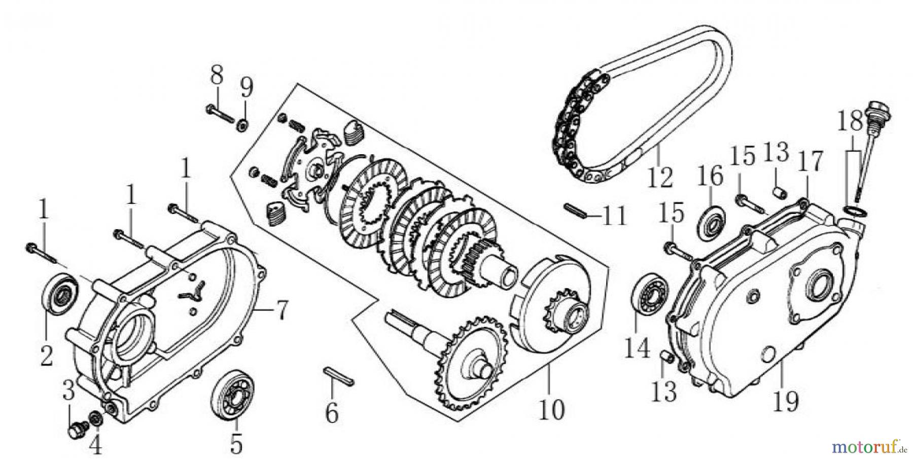 LONCIN Motoren LC168F(D)-1、LC168F(D)-2、LC168F(D)-1B、LC168F(D)-2B、LC168F(D)-1C、LC168F(D)-2C、G160F(D)、G200F(D)、G160F(D)-B、G200F(D)-B、G160F(D)-C、G200F(D)-C Kupplung 1