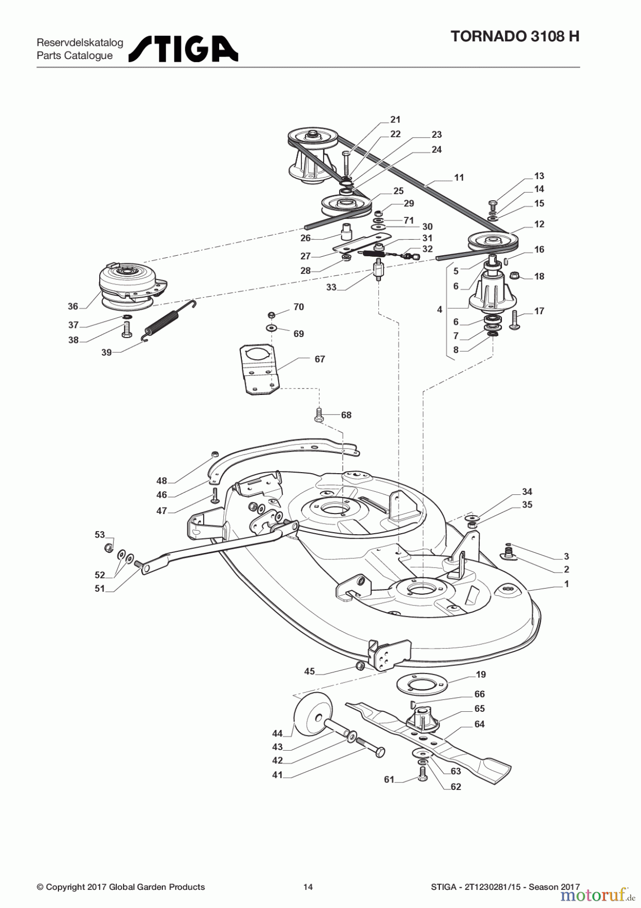 Stiga Aufsitzmäher Baujahr 2017 TORNADO 3108 H 2T1230281/15 - Season 2017 Cutting Plate